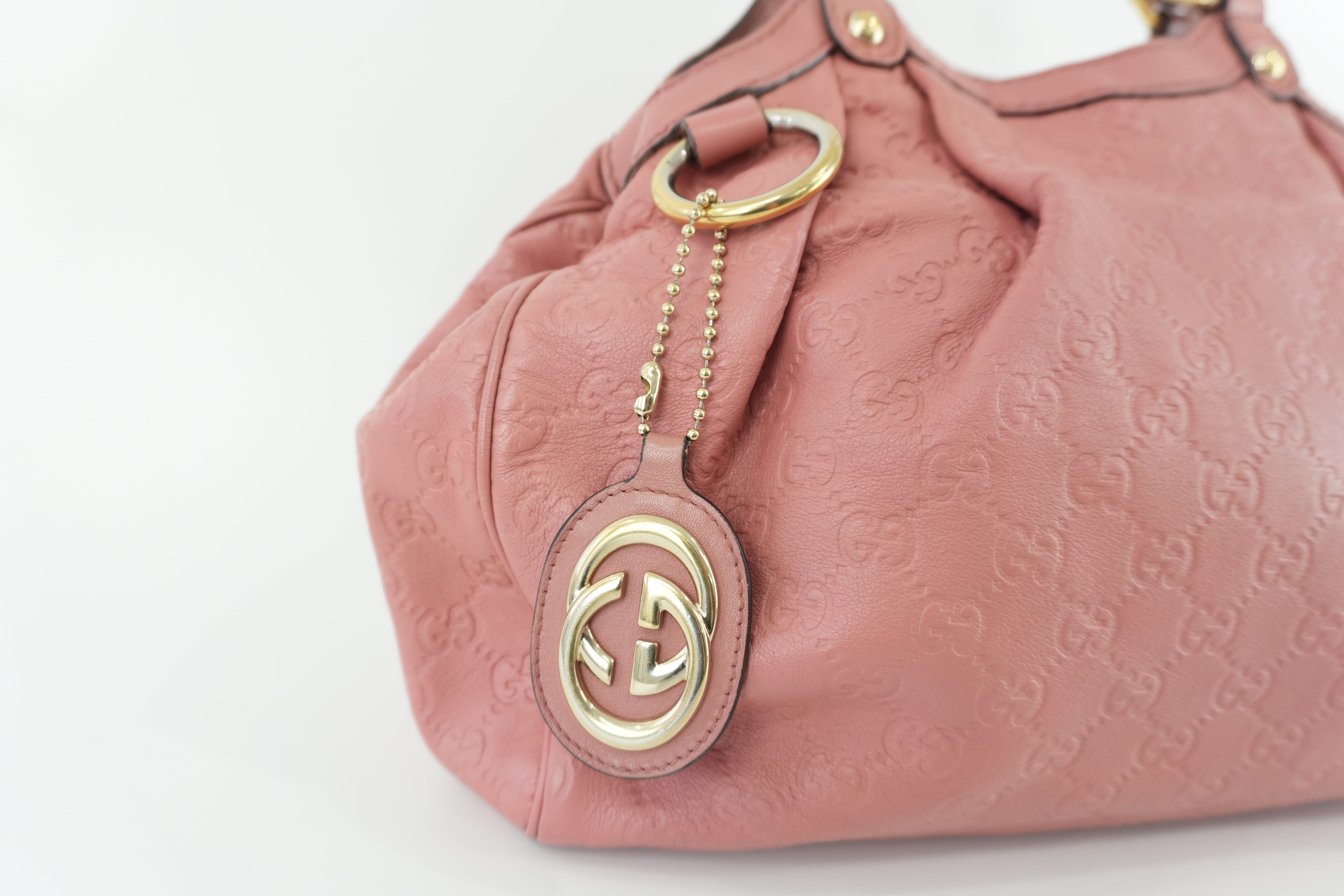 Gucci Sukey Guccisima Shoulder Bag Pink Leather Used