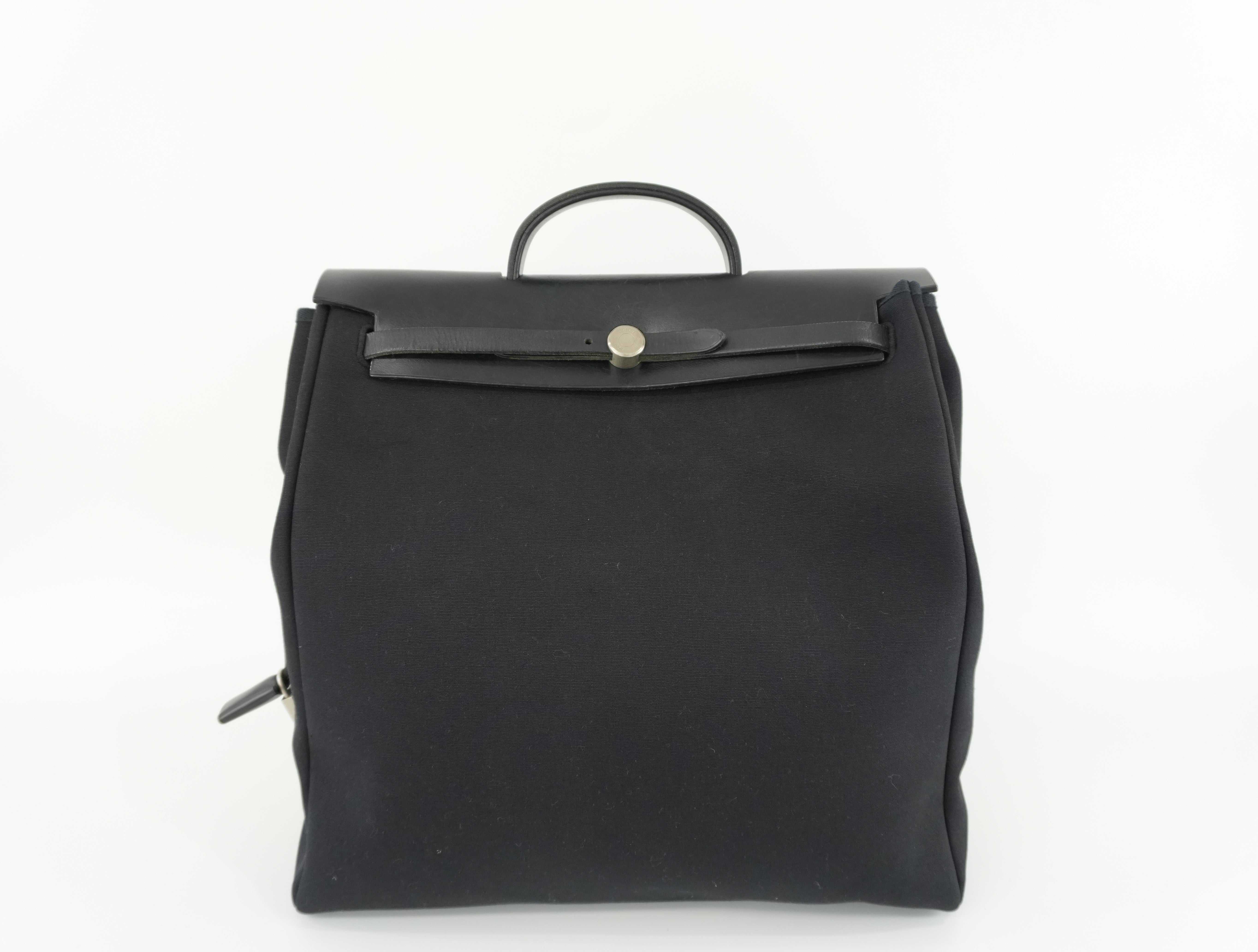 Hermes Herbag Toile Officer MM Black Canvas Used