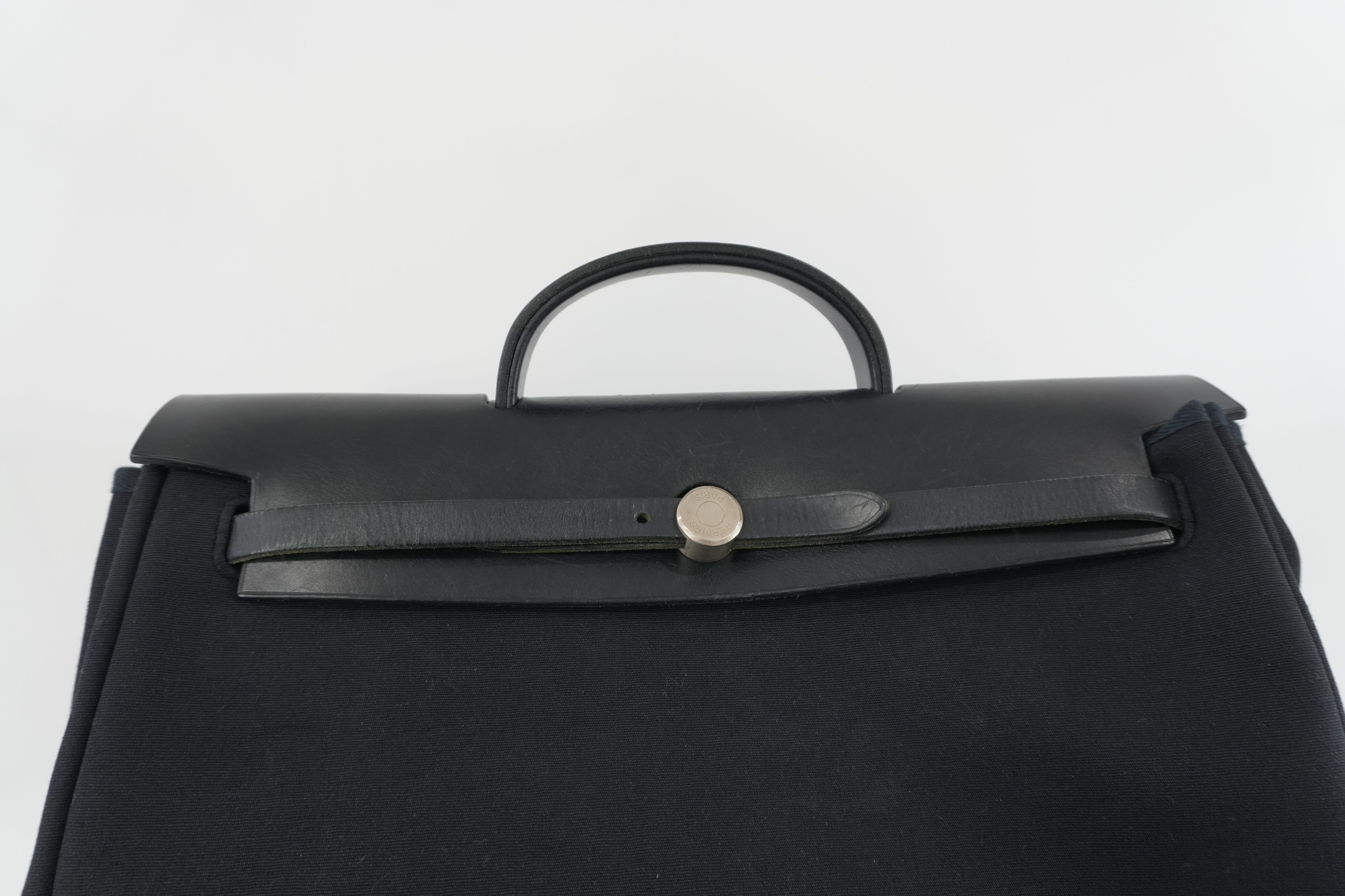 Hermes Herbag Toile Officer MM Black Canvas Used