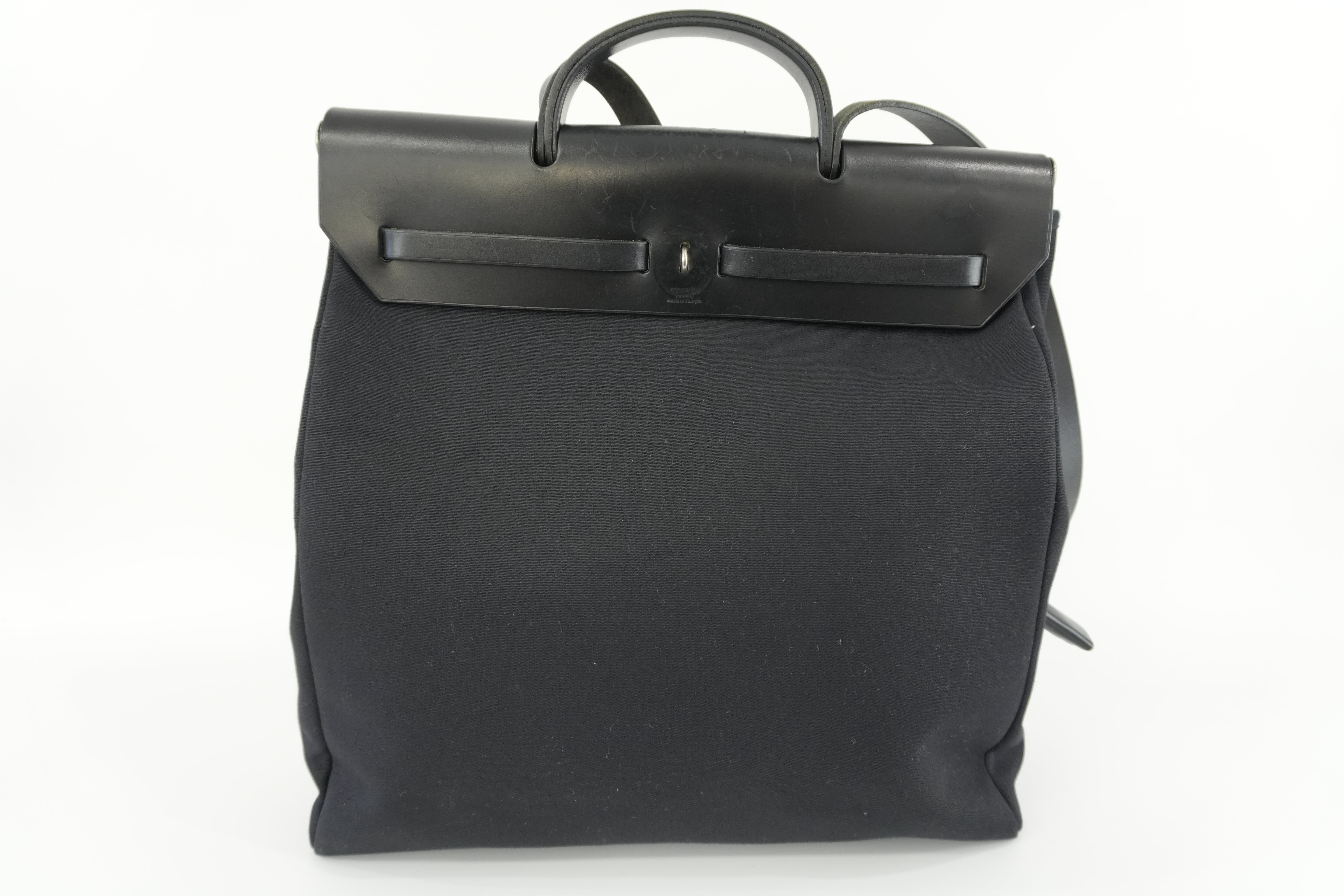 Hermes Herbag Toile Officer MM Black Canvas Used