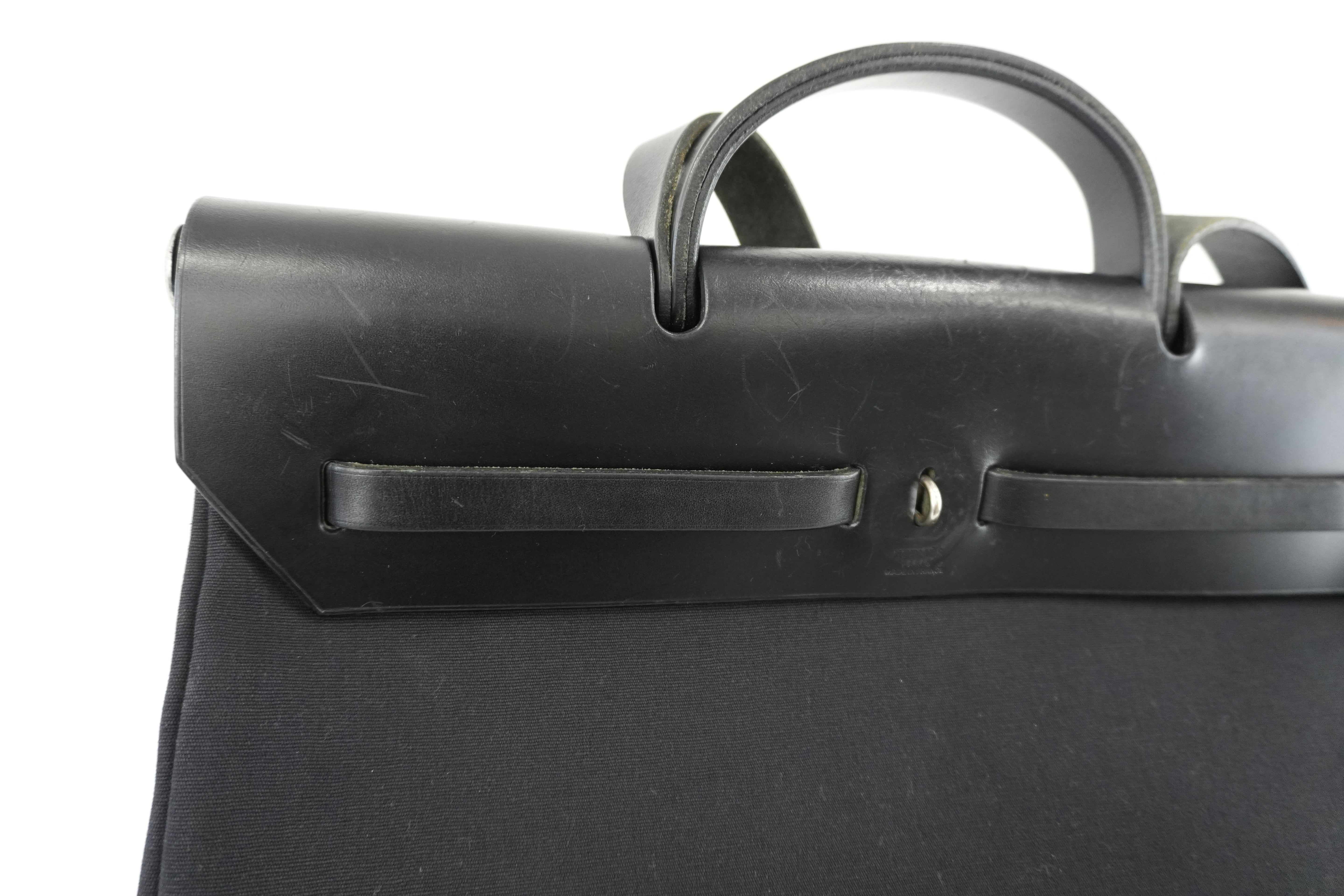 Hermes Herbag Toile Officer MM Black Canvas Used