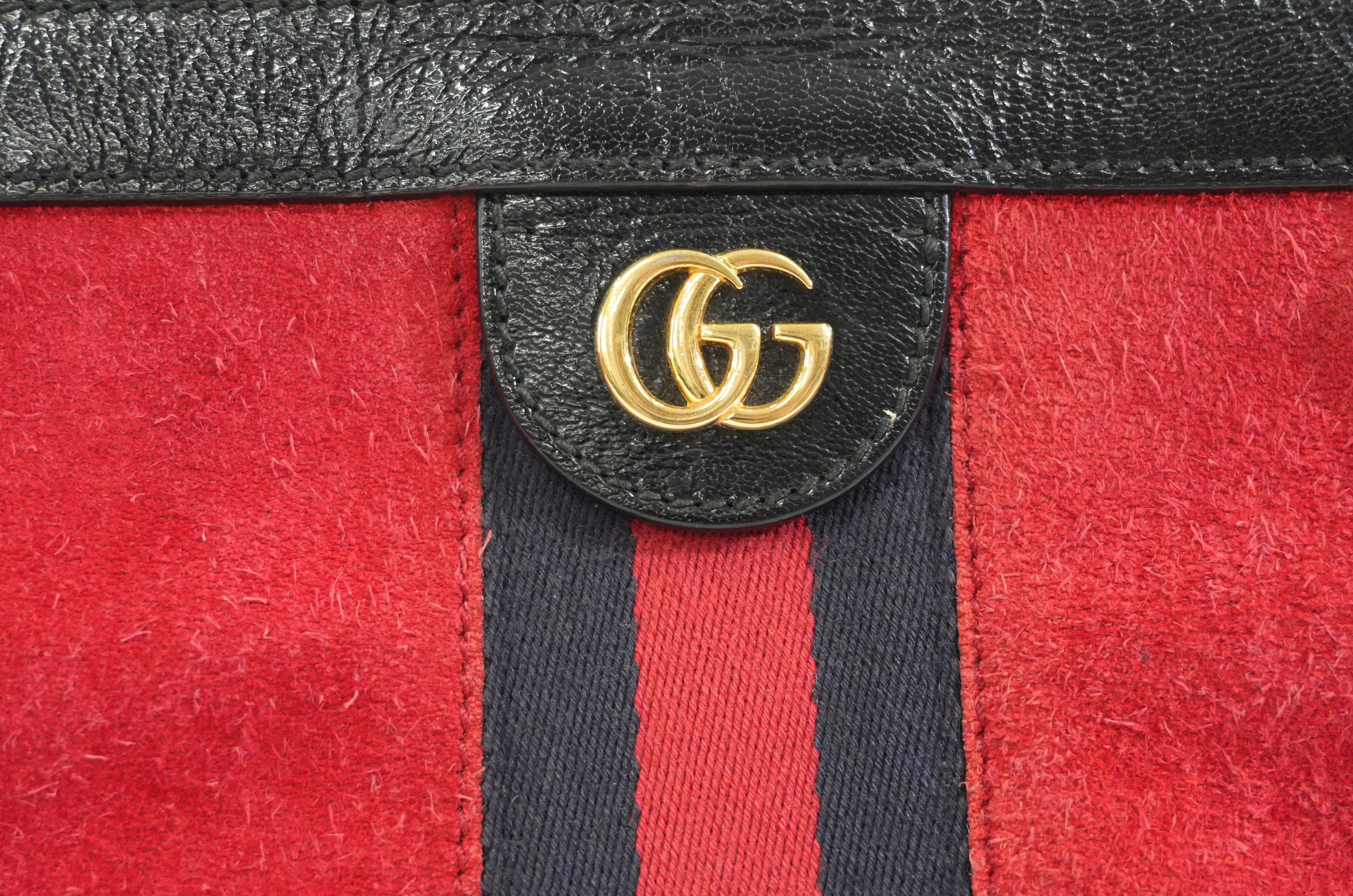 Pre-owned Gucci Suede Leather Chain Shoulder Bag Red