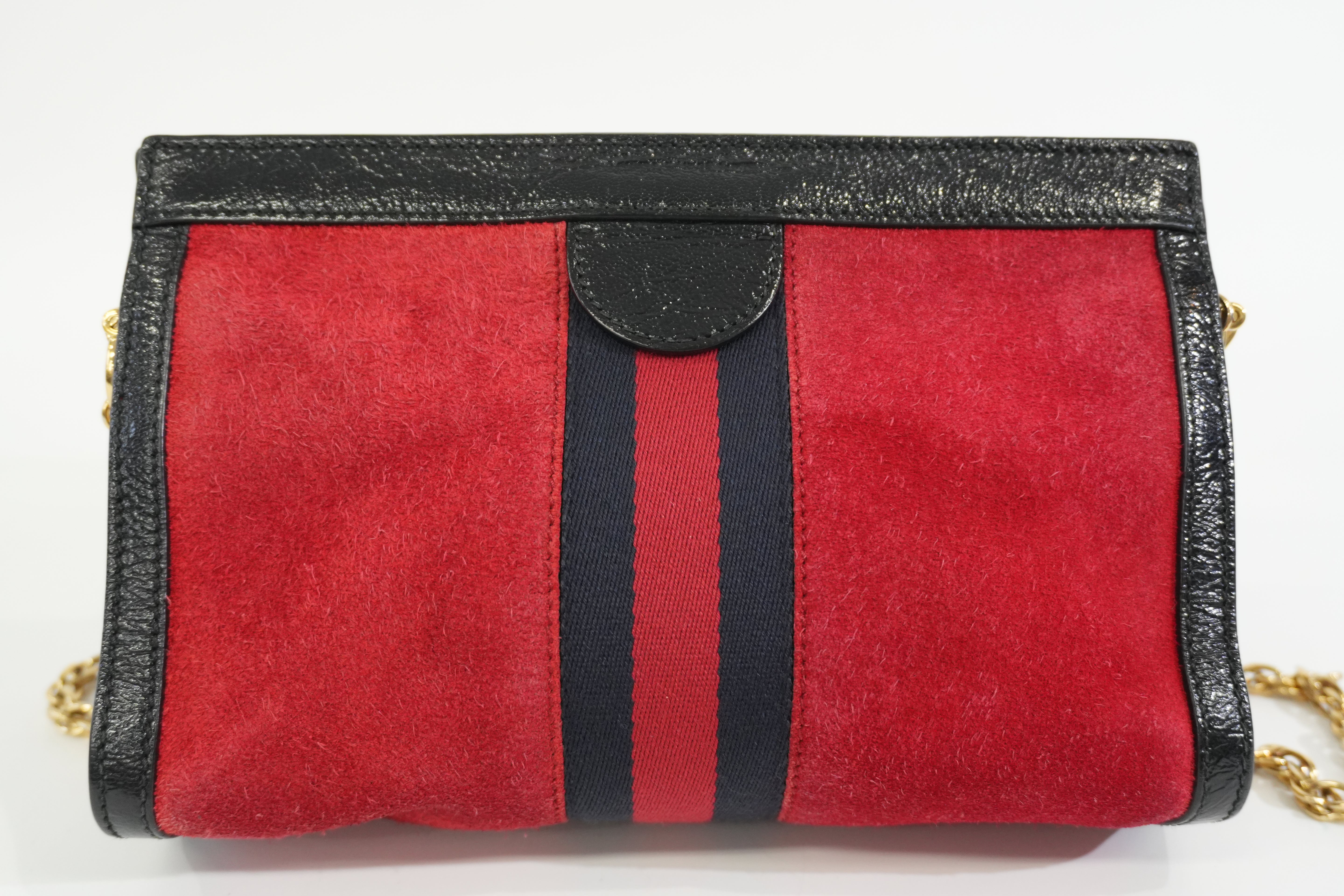 Pre-owned Gucci Suede Leather Chain Shoulder Bag Red