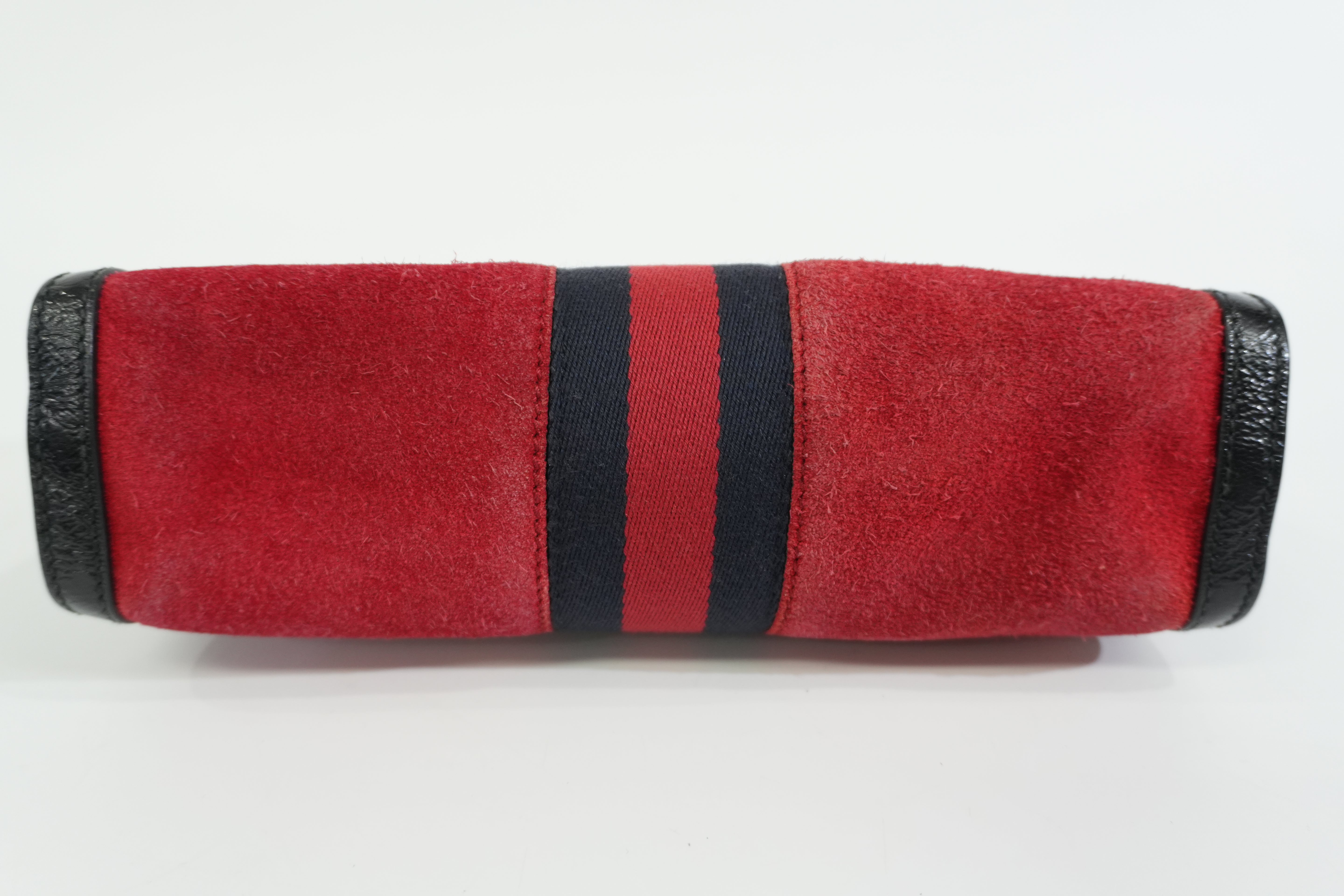 Pre-owned Gucci Suede Leather Chain Shoulder Bag Red