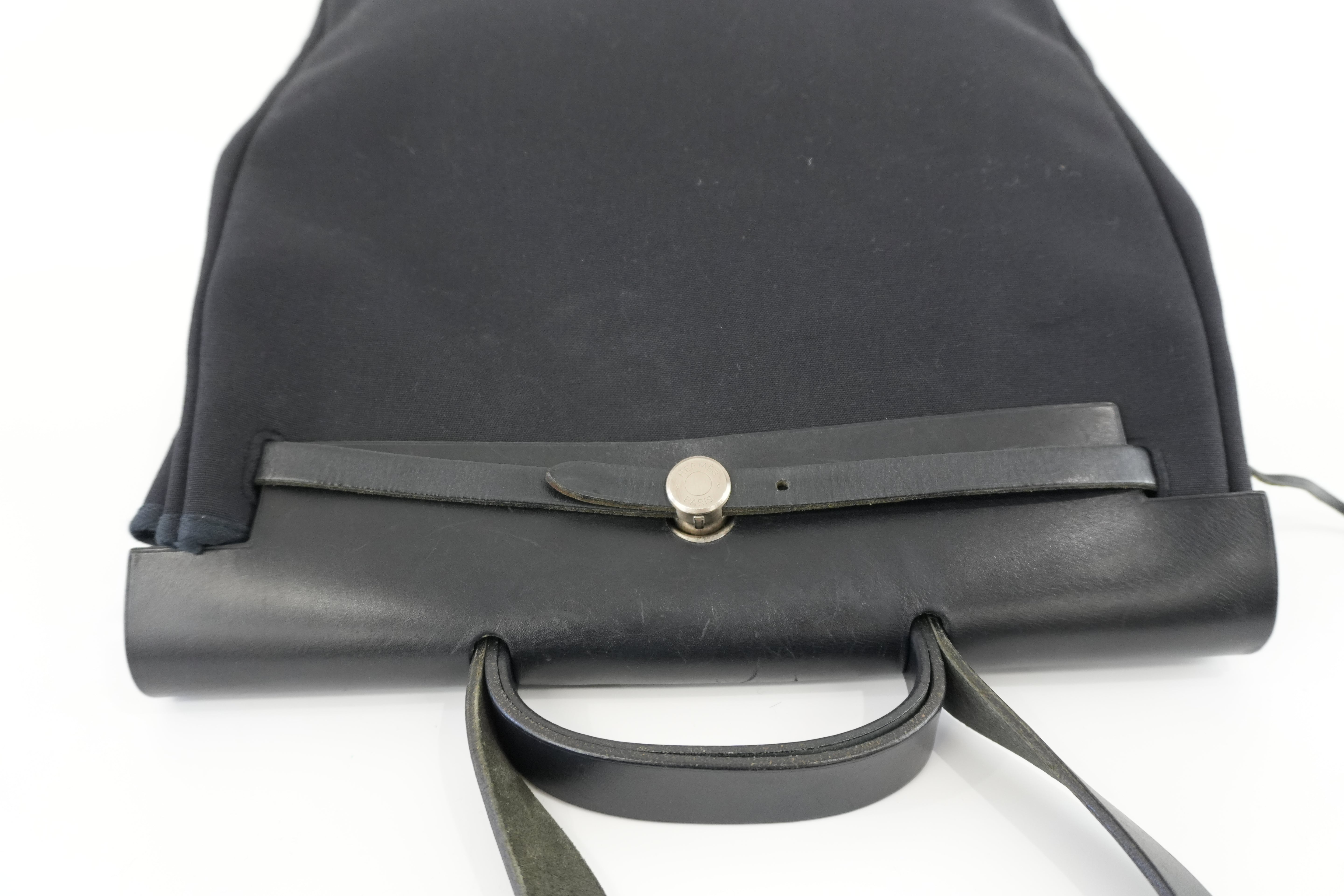 Hermes Herbag Toile Officer MM Black Canvas Used