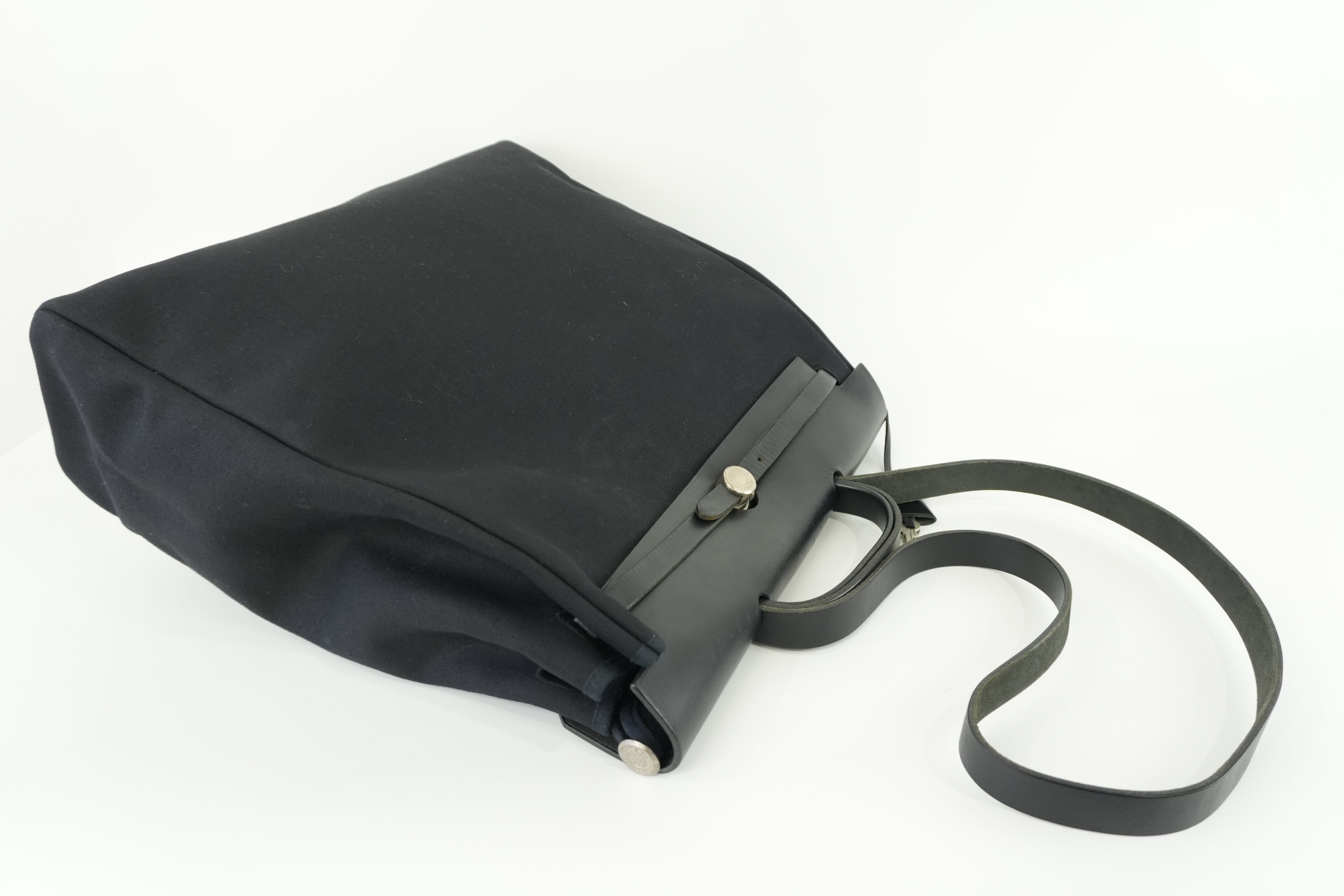 Hermes Herbag Toile Officer MM Black Canvas Used