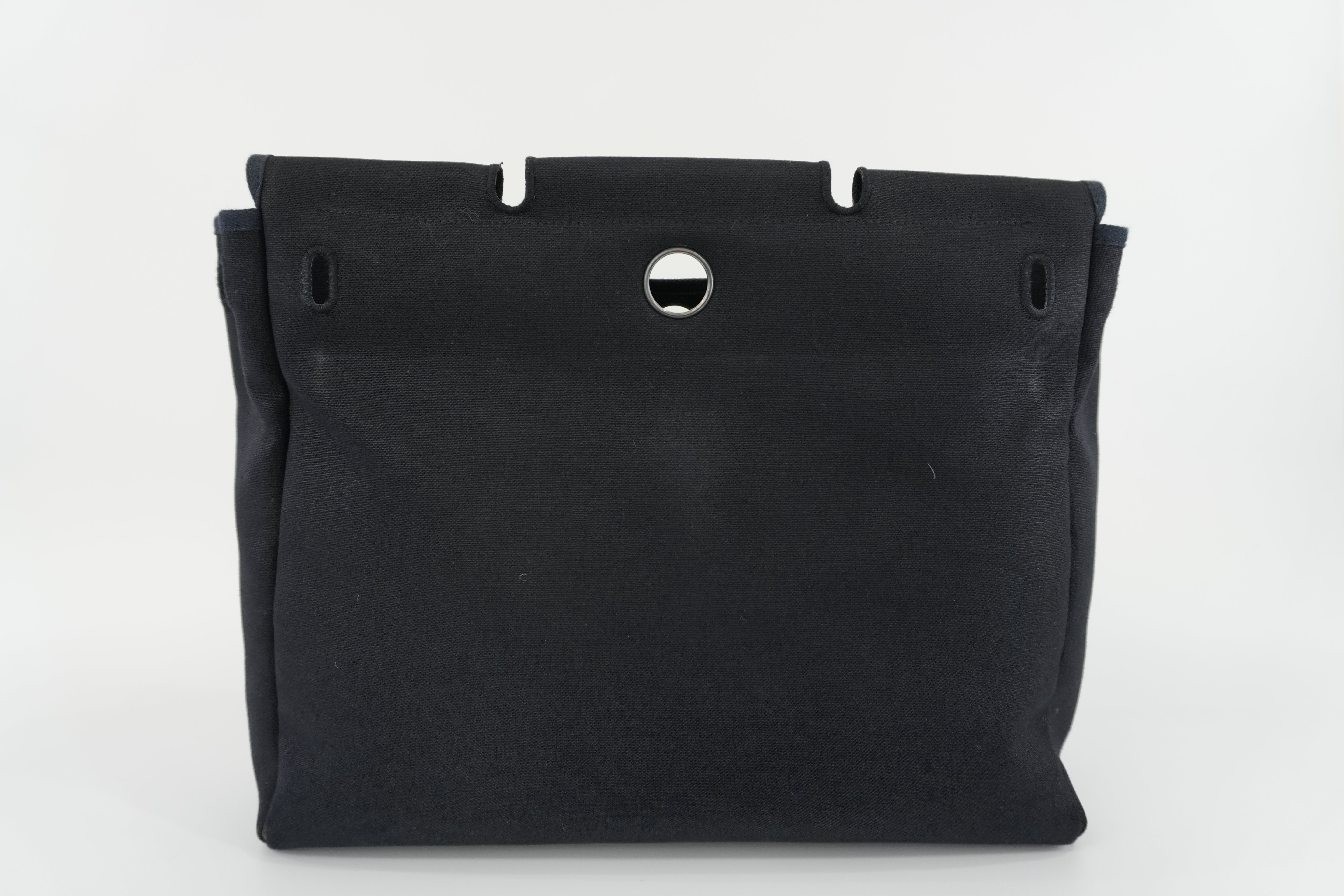 Hermes Herbag Toile Officer MM Black Canvas Used