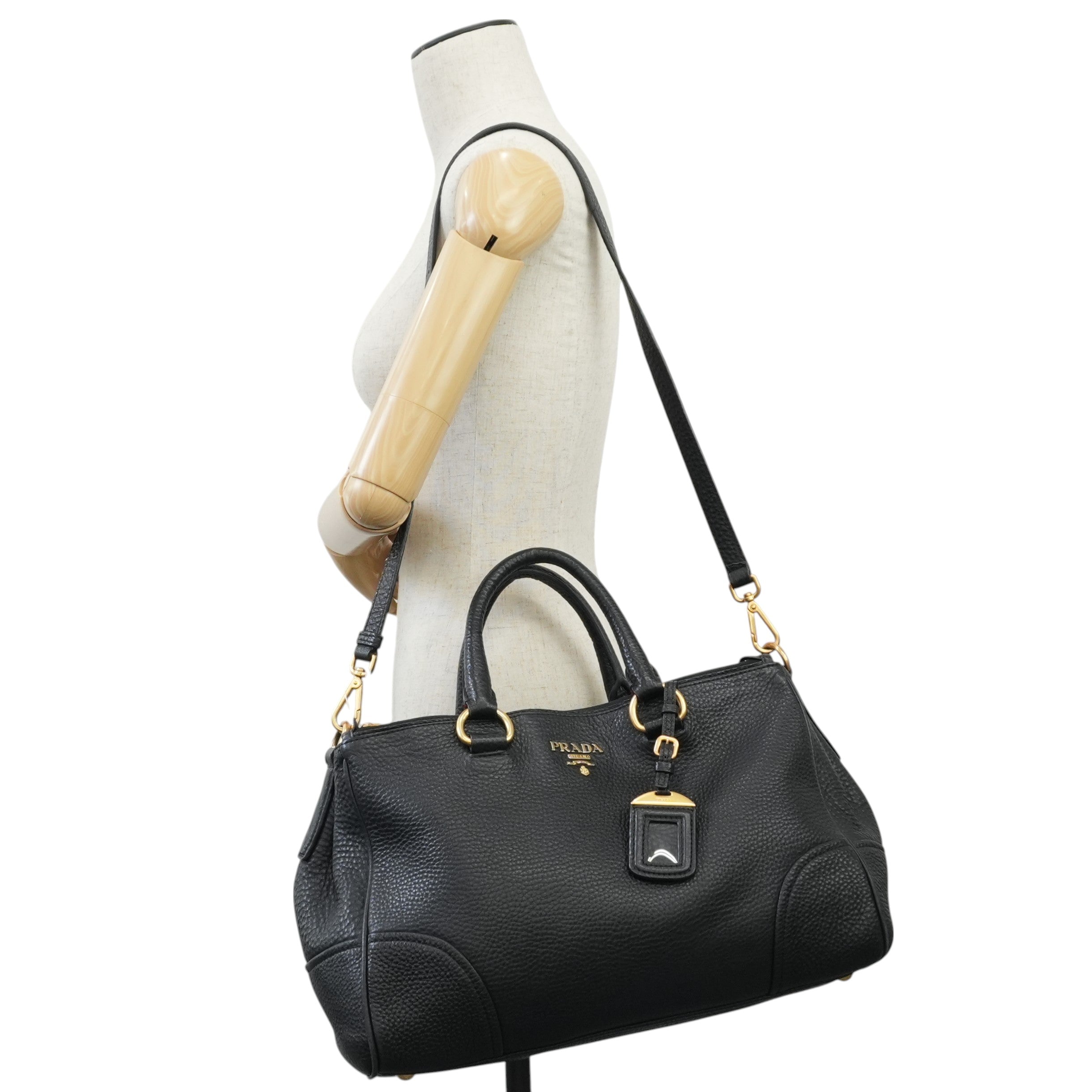 Prada Leather Two Way Shoulder Tote Bag Black Used