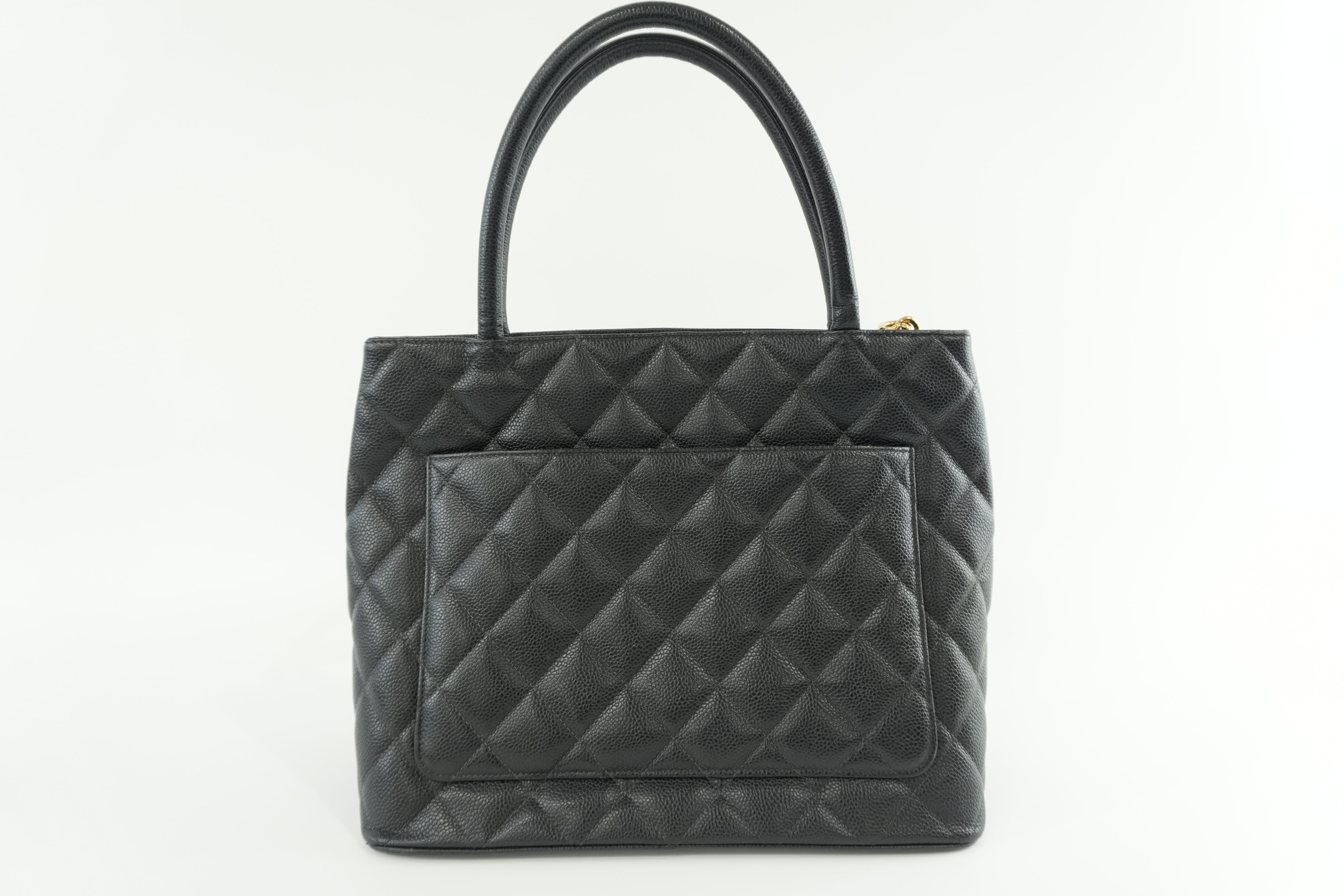 Chanel Medallion Caviar Tote Bag Gold Hardware Black Used