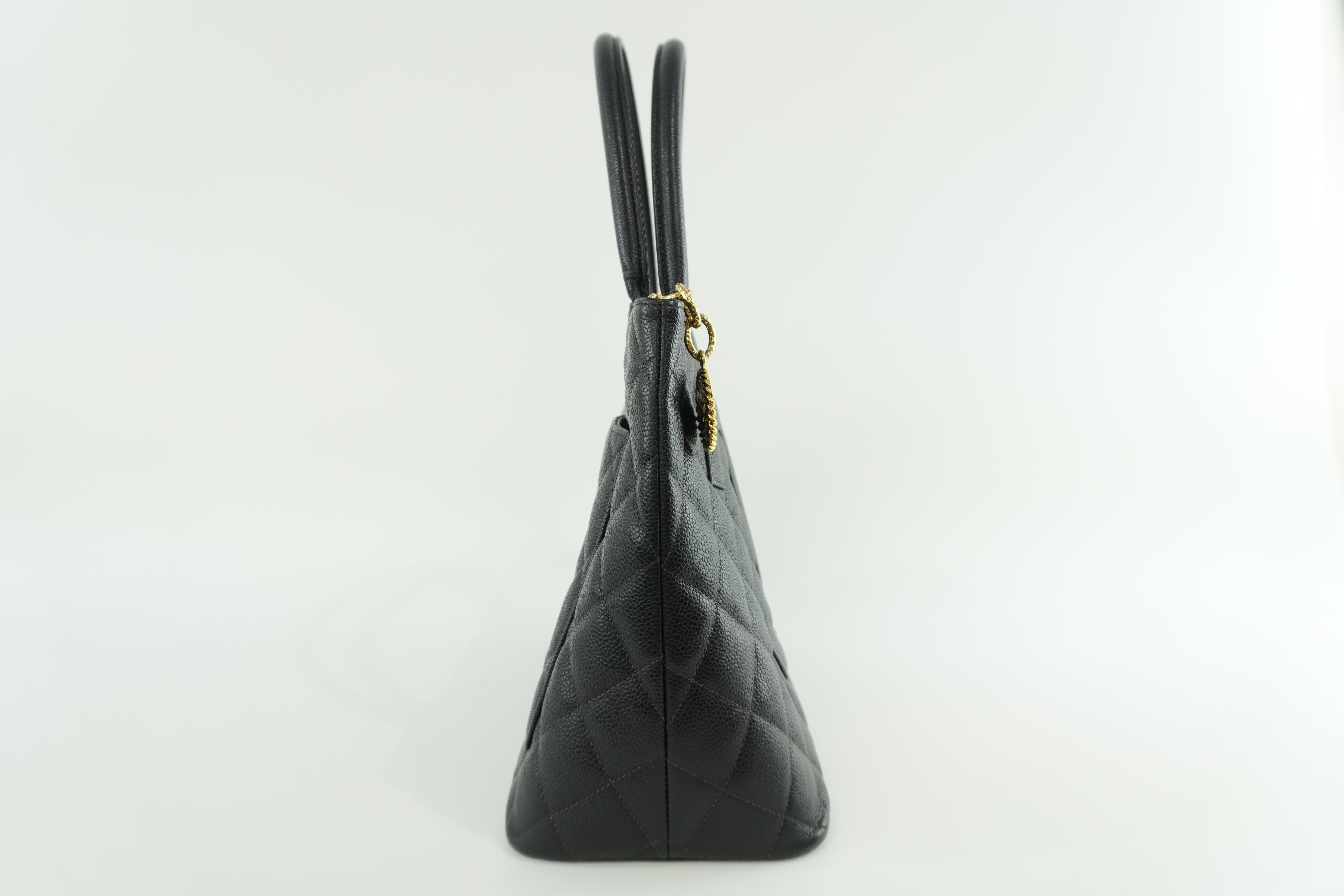 Chanel Medallion Caviar Tote Bag Gold Hardware Black Used