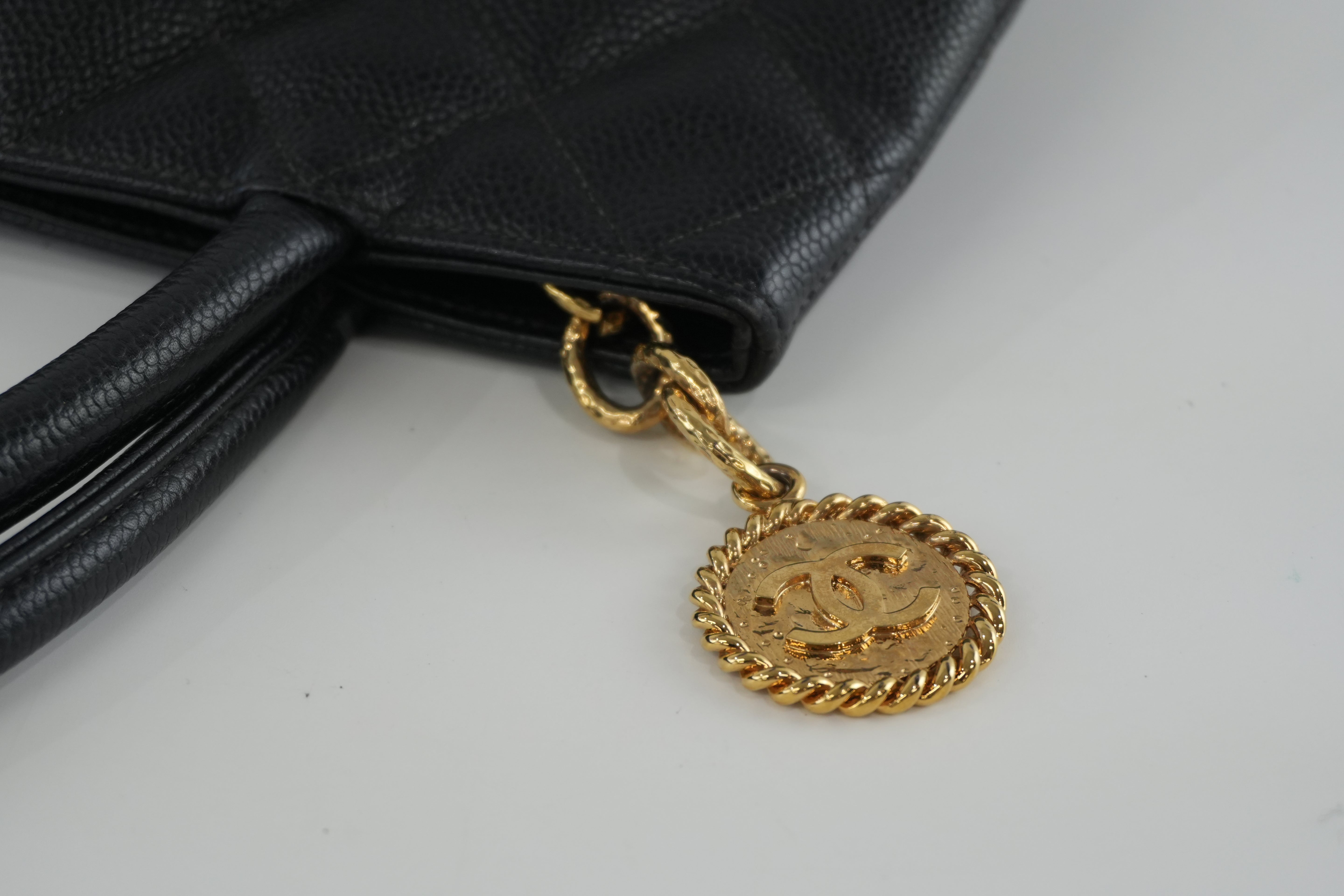 Chanel Medallion Caviar Tote Bag Gold Hardware Black Used