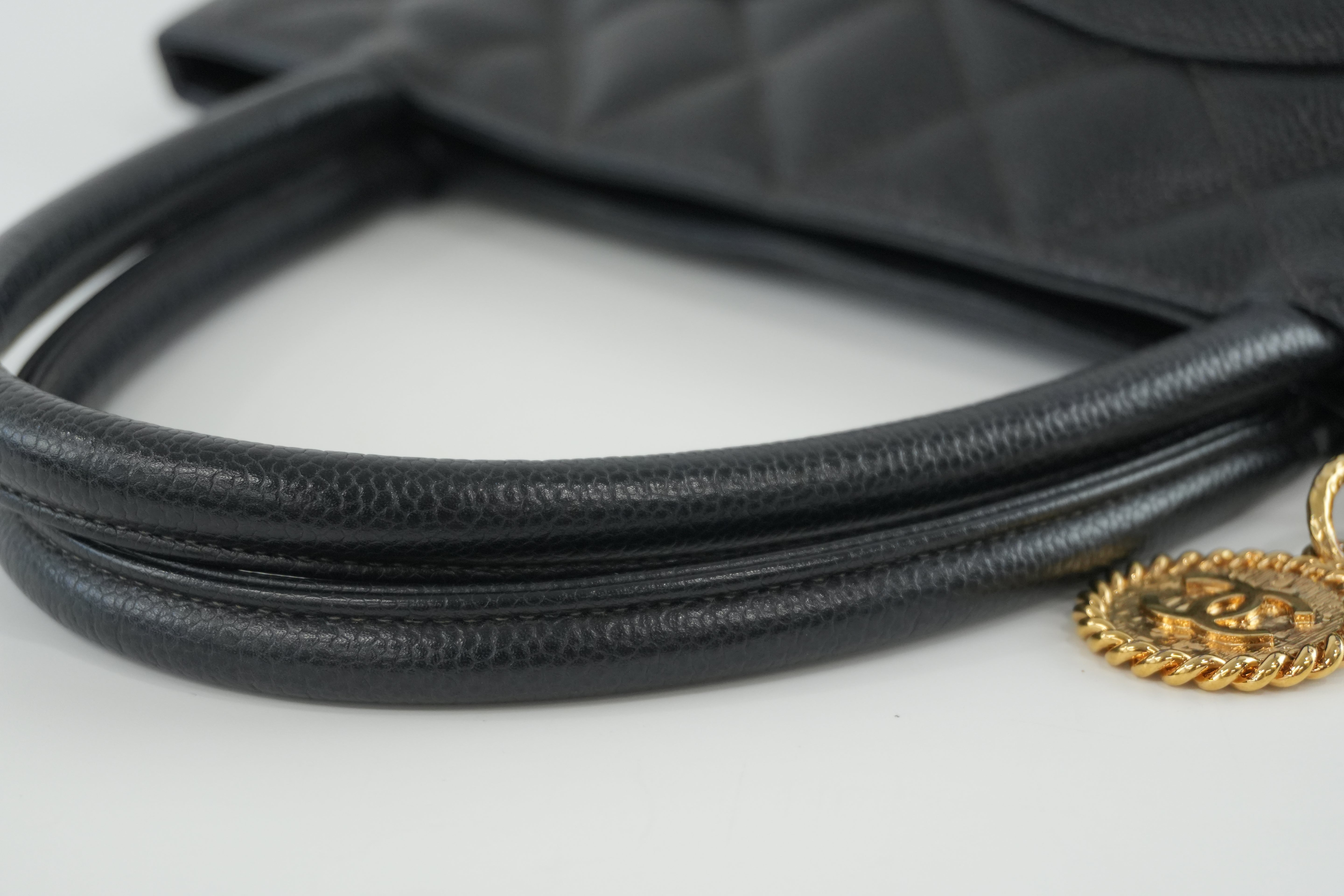 Chanel Medallion Caviar Tote Bag Gold Hardware Black Used