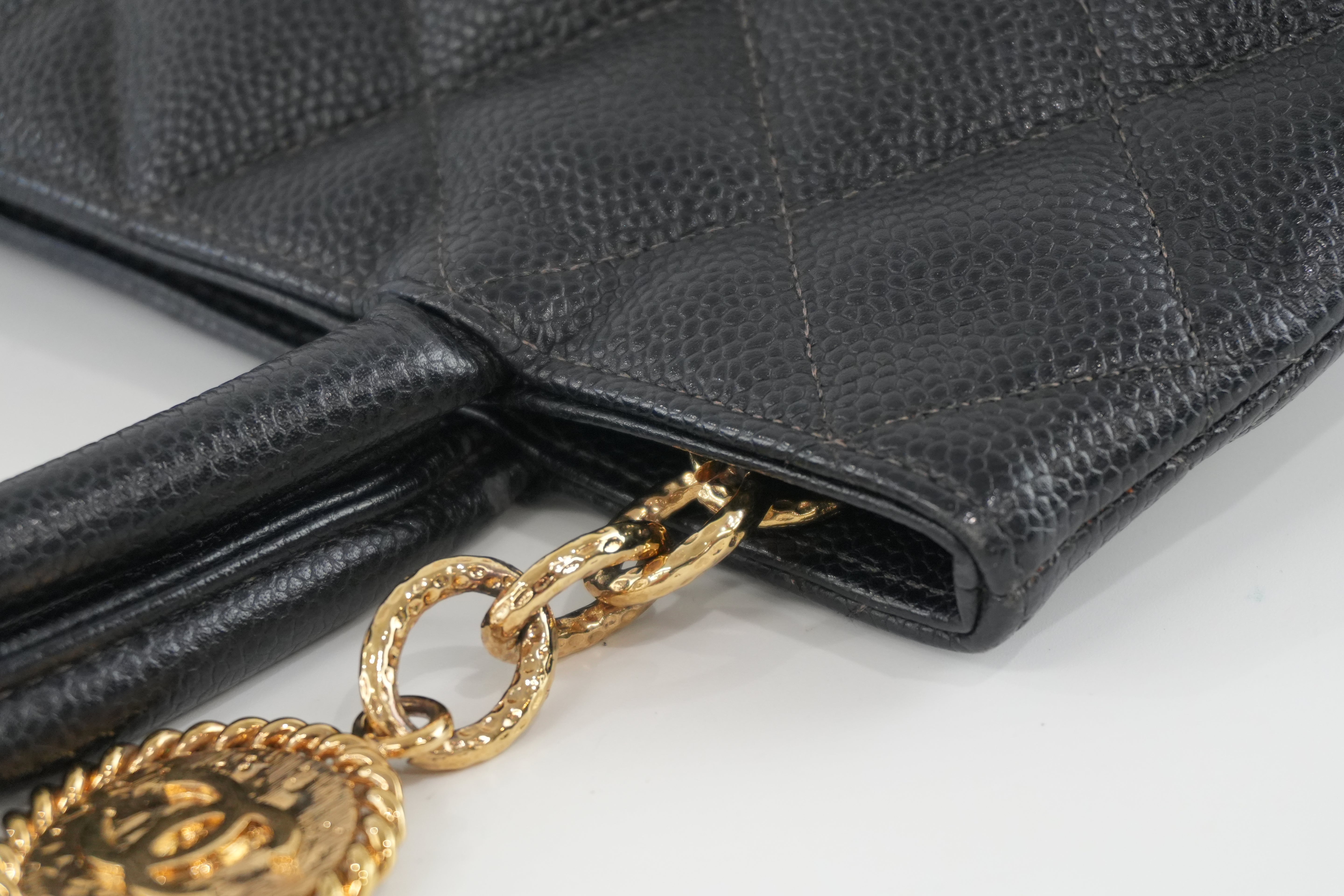 Chanel Medallion Caviar Tote Bag Gold Hardware Black Used