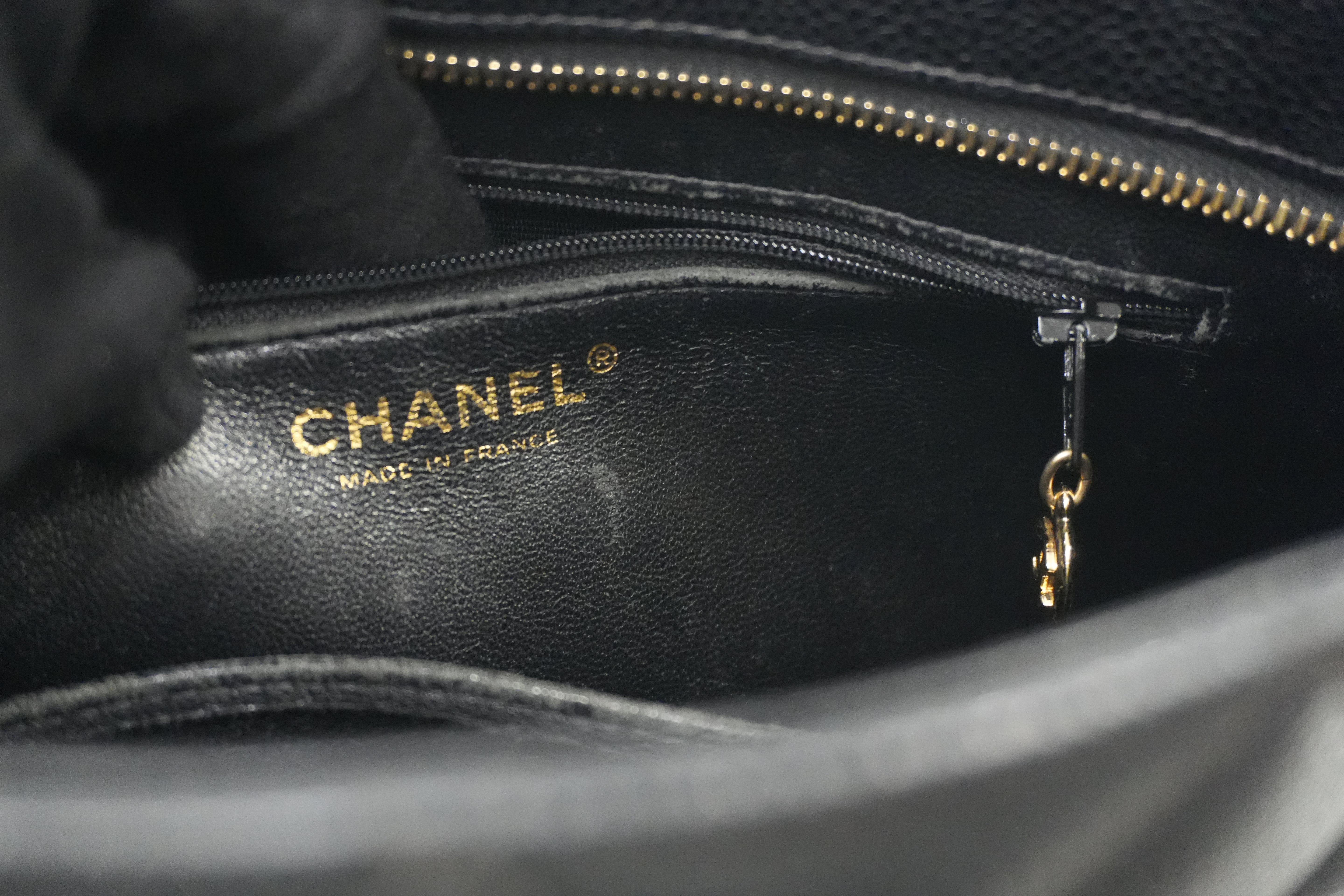 Chanel Medallion Caviar Tote Bag Gold Hardware Black Used