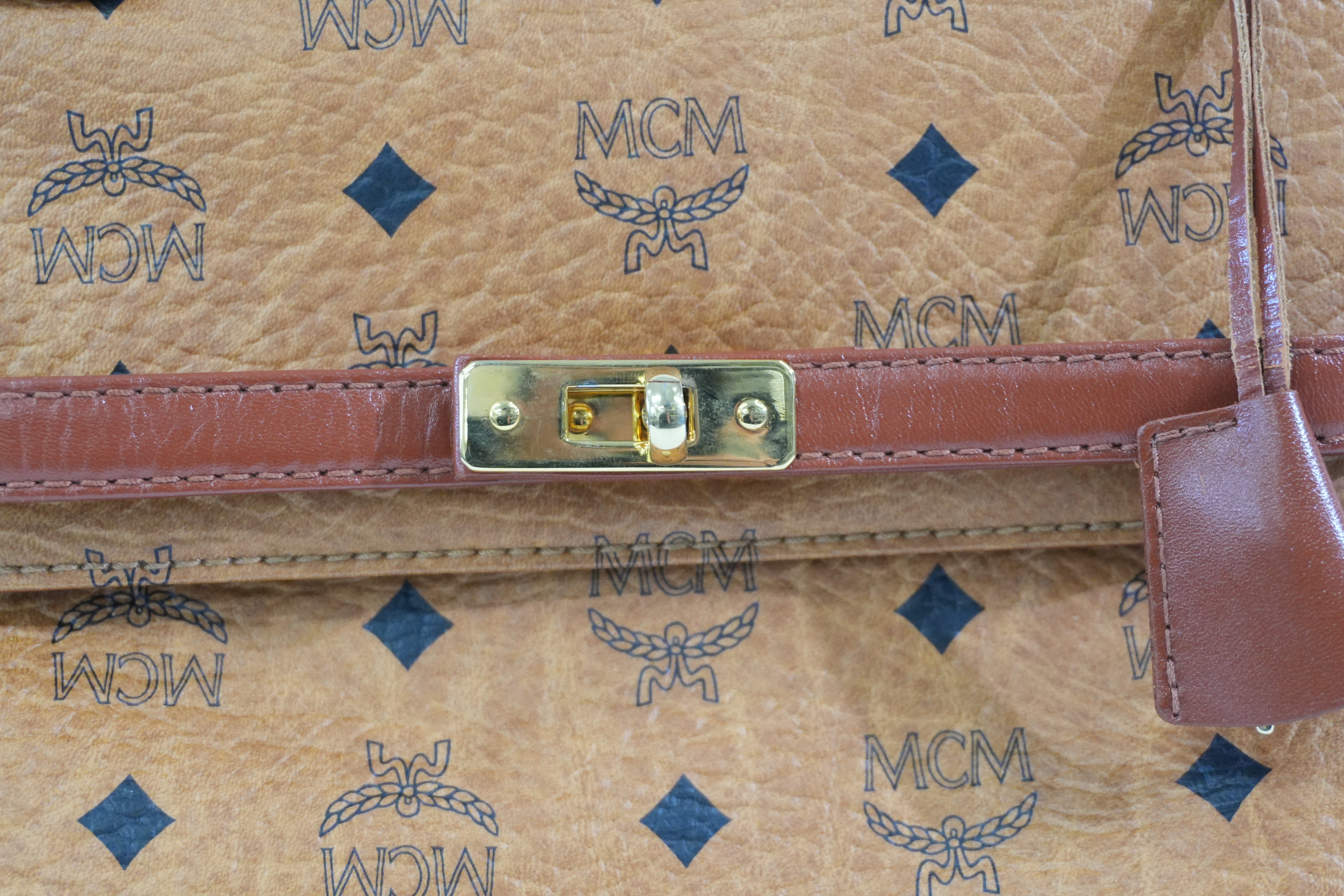 Pre-owned MCM Visetos Top Handle Handbag Cognac