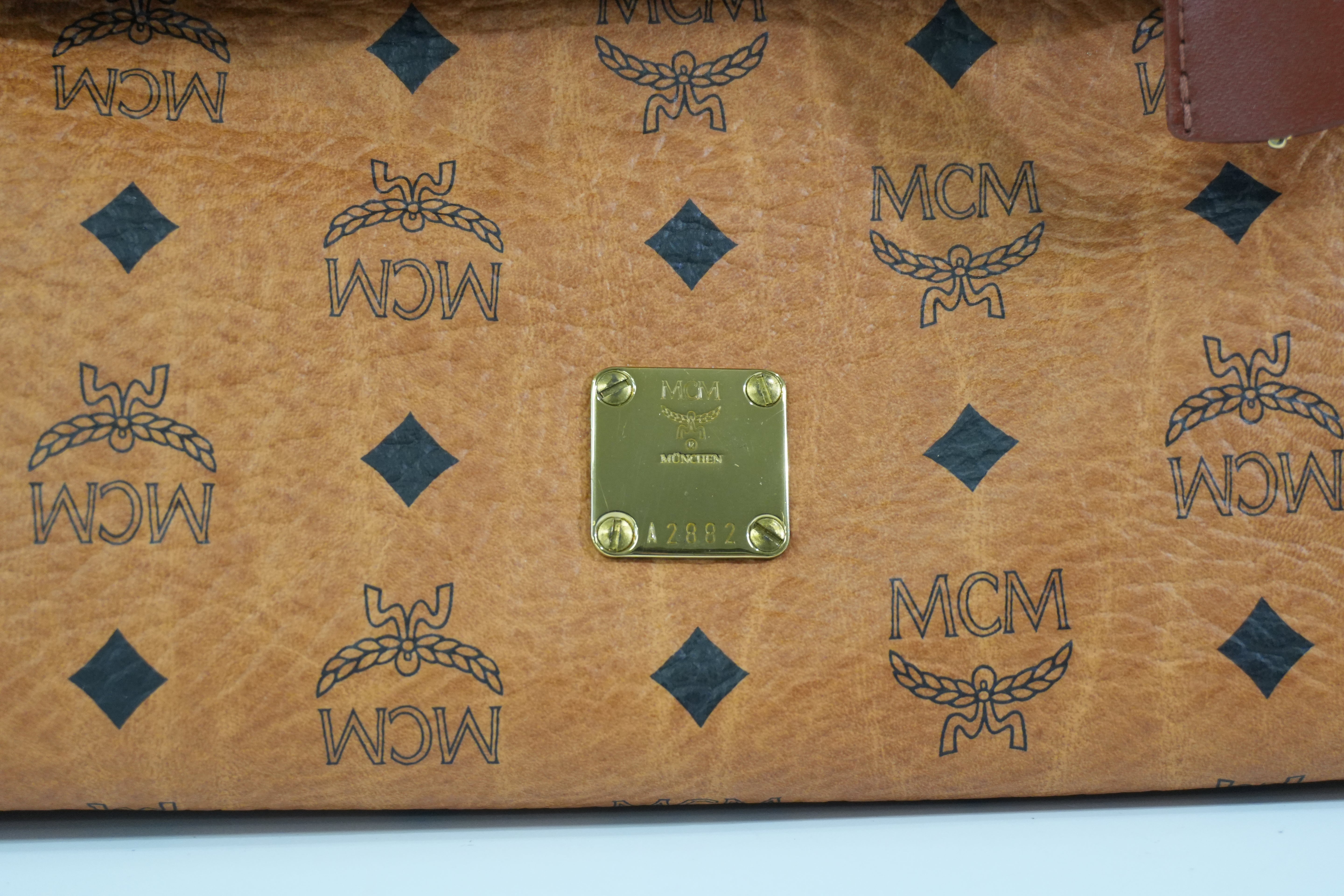 Pre-owned MCM Visetos Top Handle Handbag Cognac