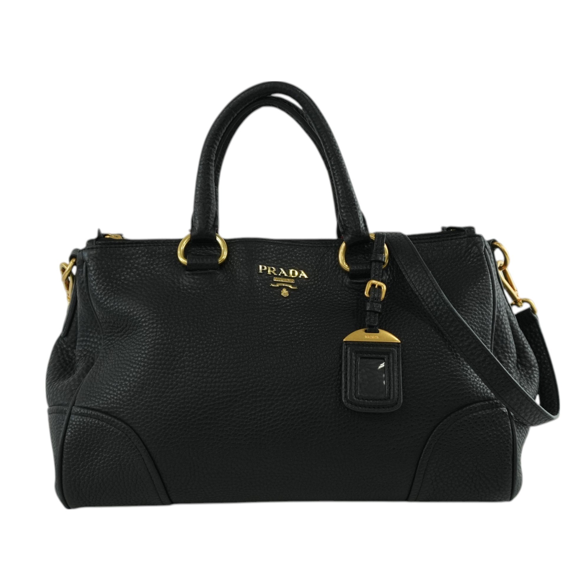 Prada Leather Two Way Shoulder Tote Bag Black Used