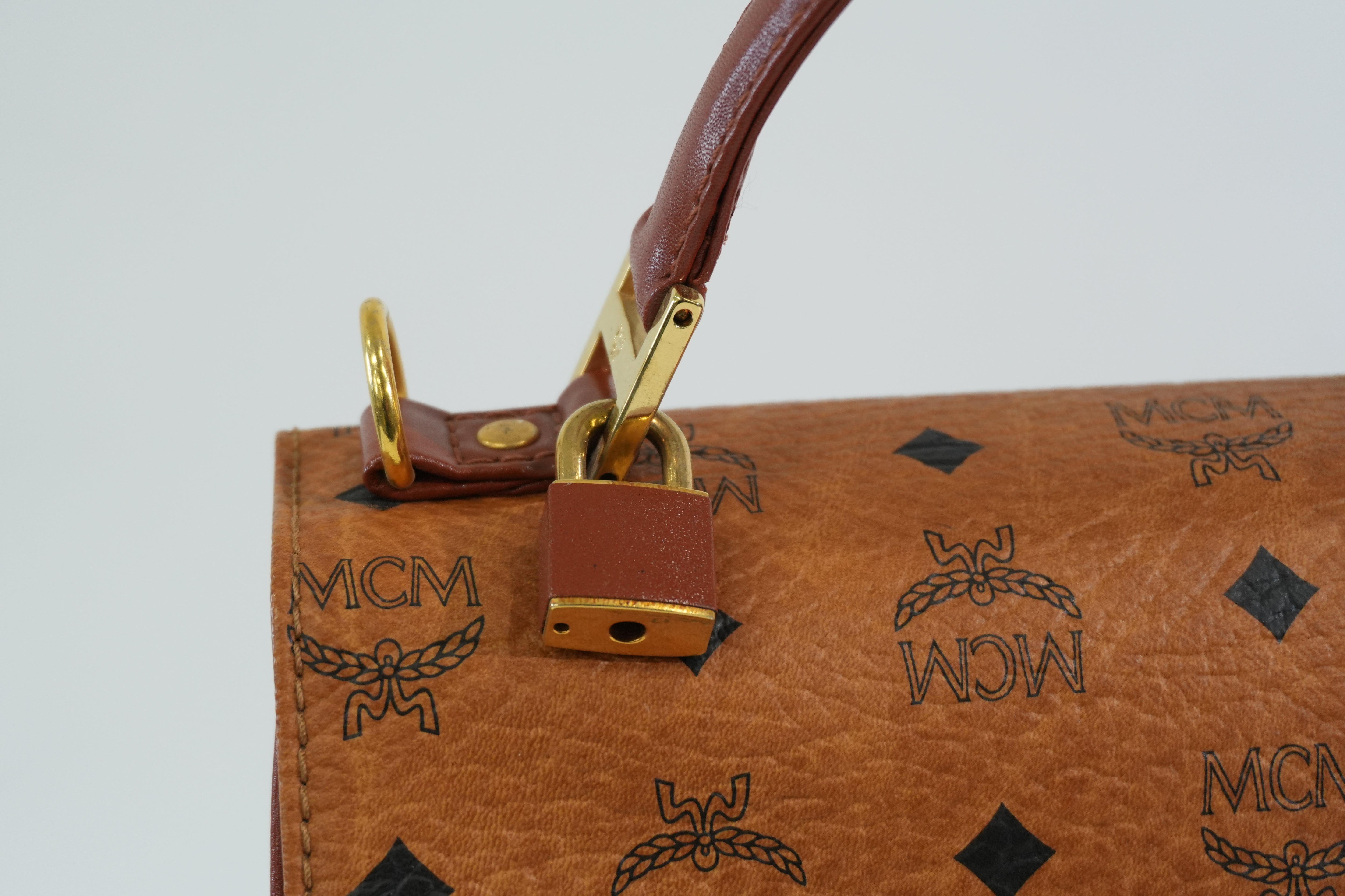 Pre-owned MCM Visetos Top Handle Handbag Cognac