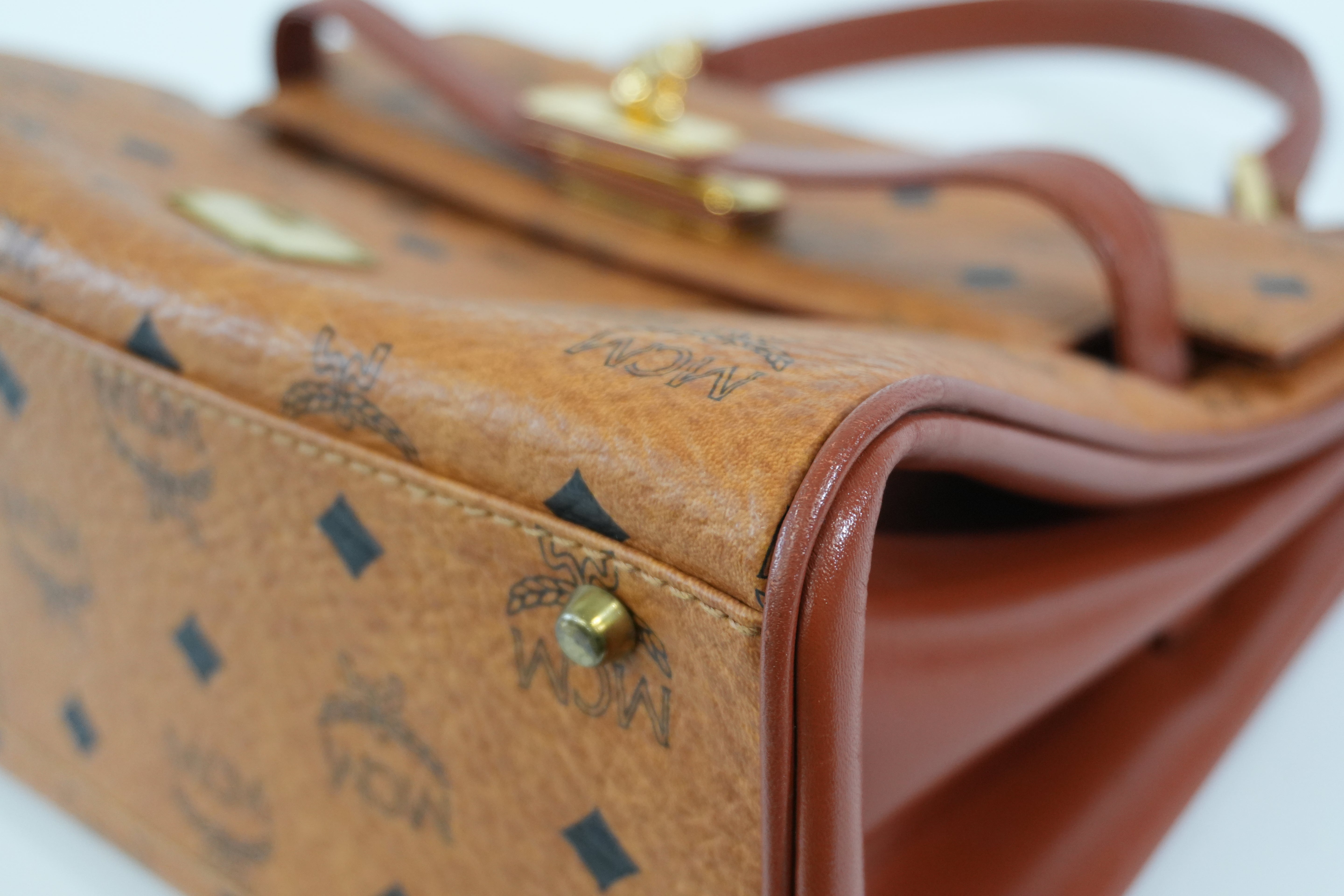 Pre-owned MCM Visetos Top Handle Handbag Cognac