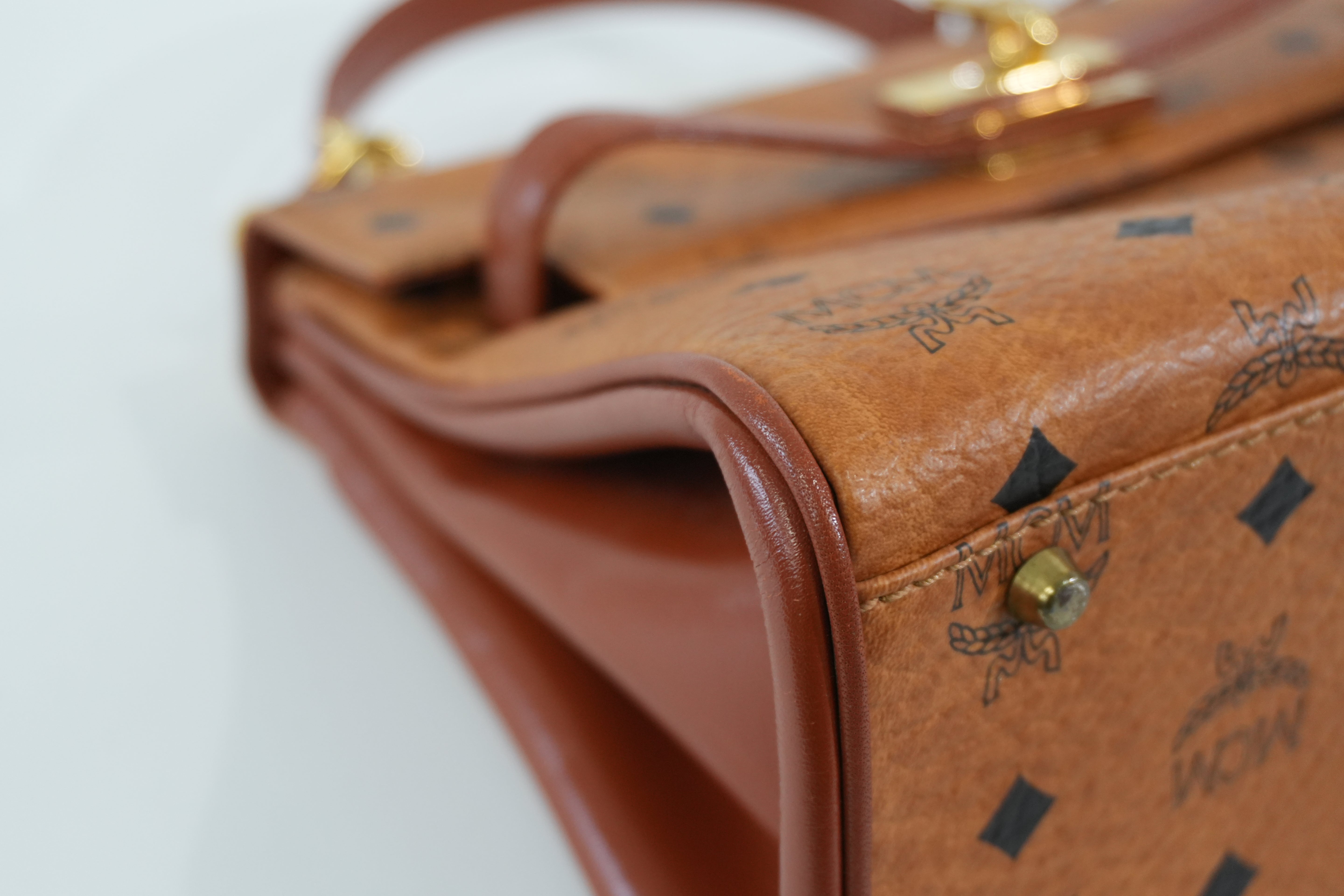 Pre-owned MCM Visetos Top Handle Handbag Cognac