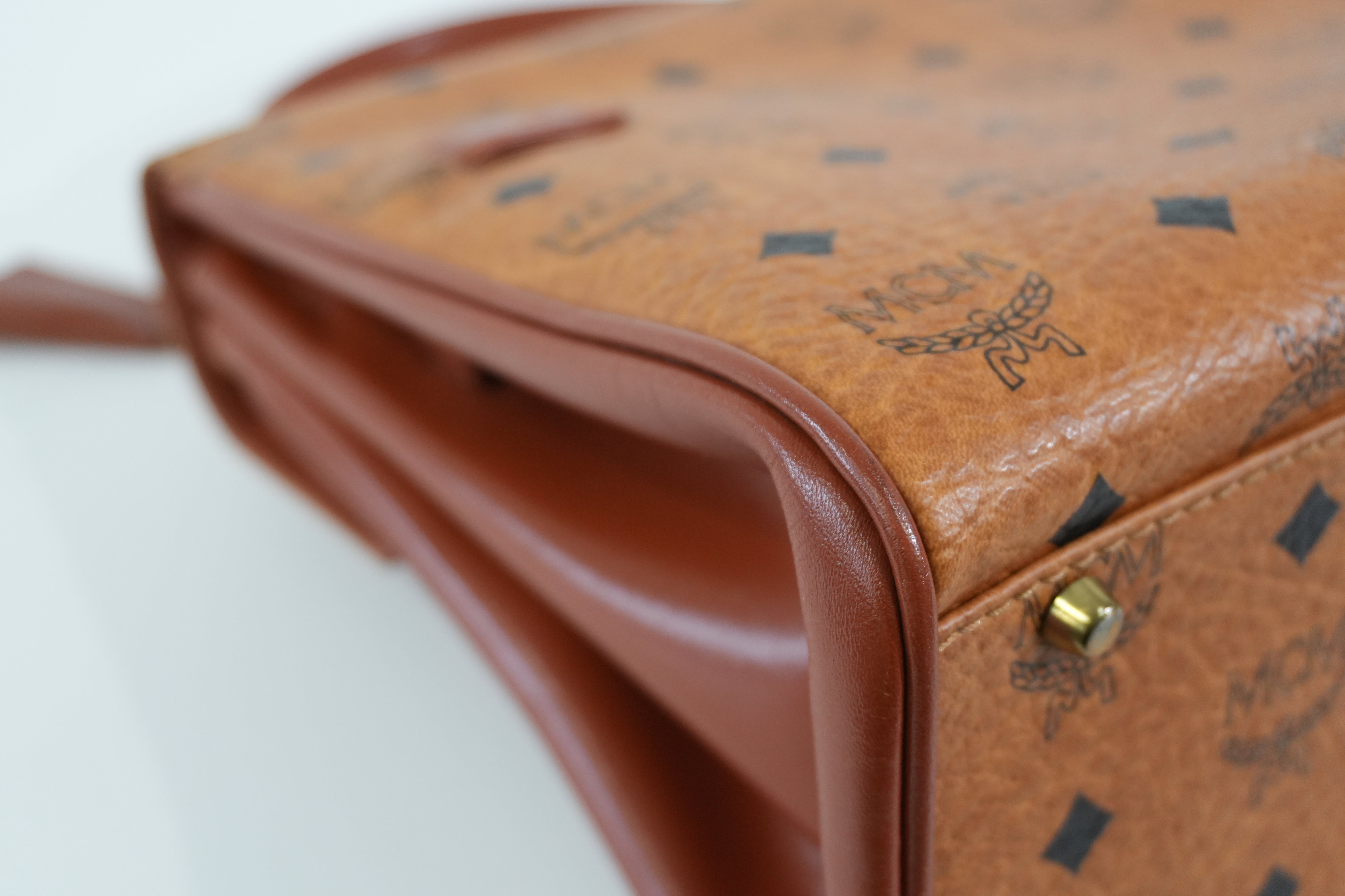 Pre-owned MCM Visetos Top Handle Handbag Cognac