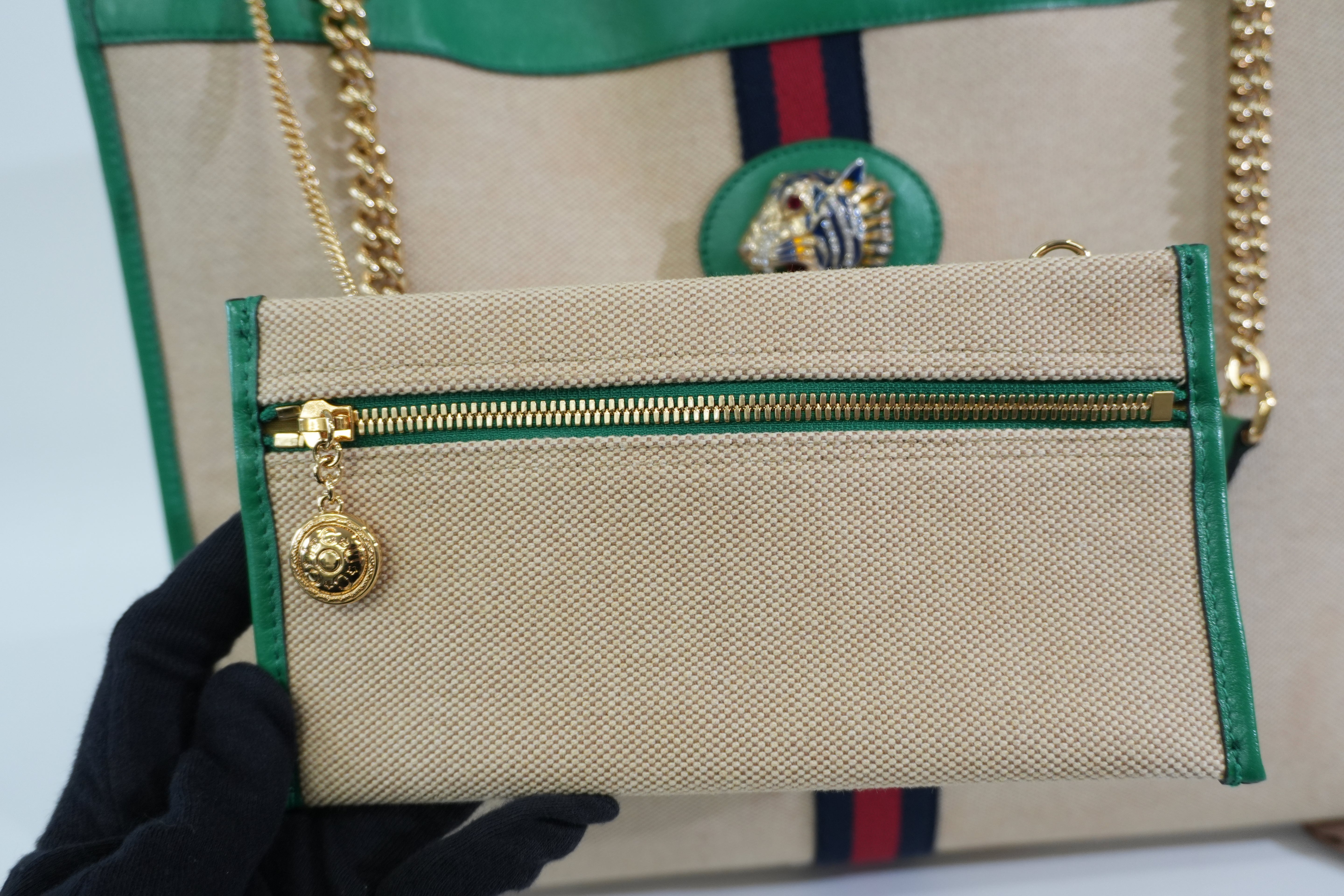 Pre-owned Gucci Rajah Tote Bag Ivory and Green