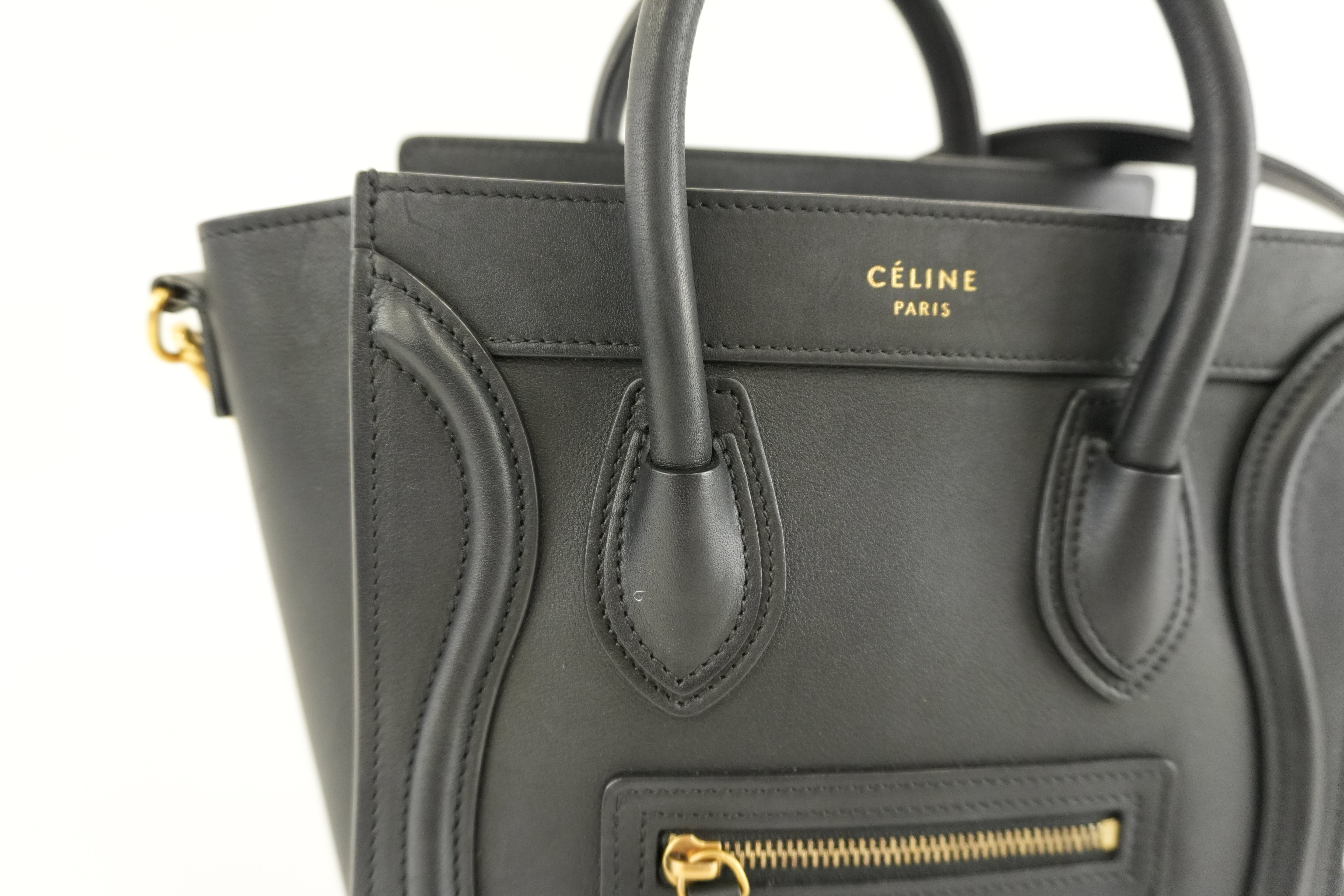 Celine Luggage Nano Two Way Handbag Black Leather Used