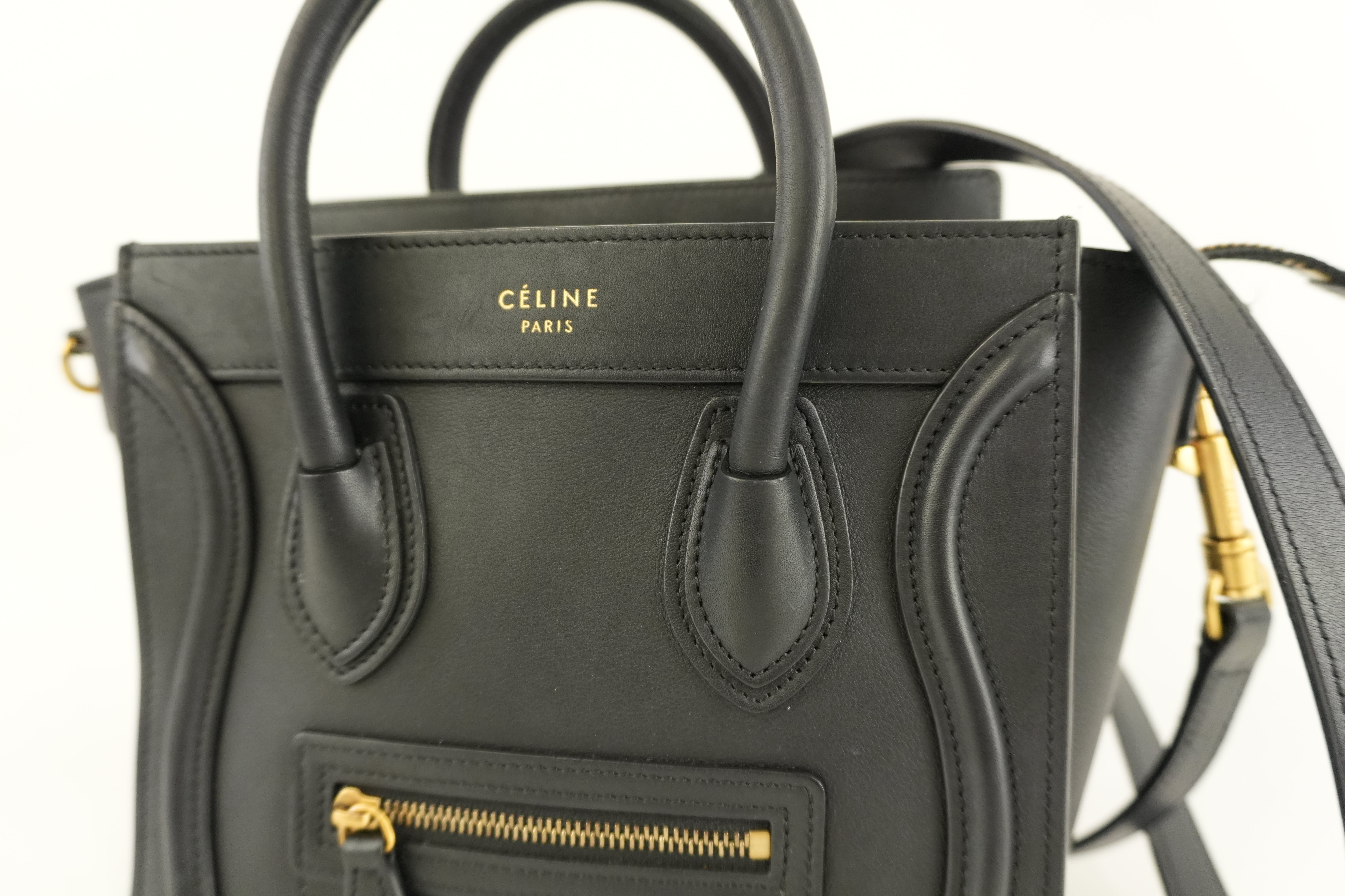 Celine Luggage Nano Two Way Handbag Black Leather Used