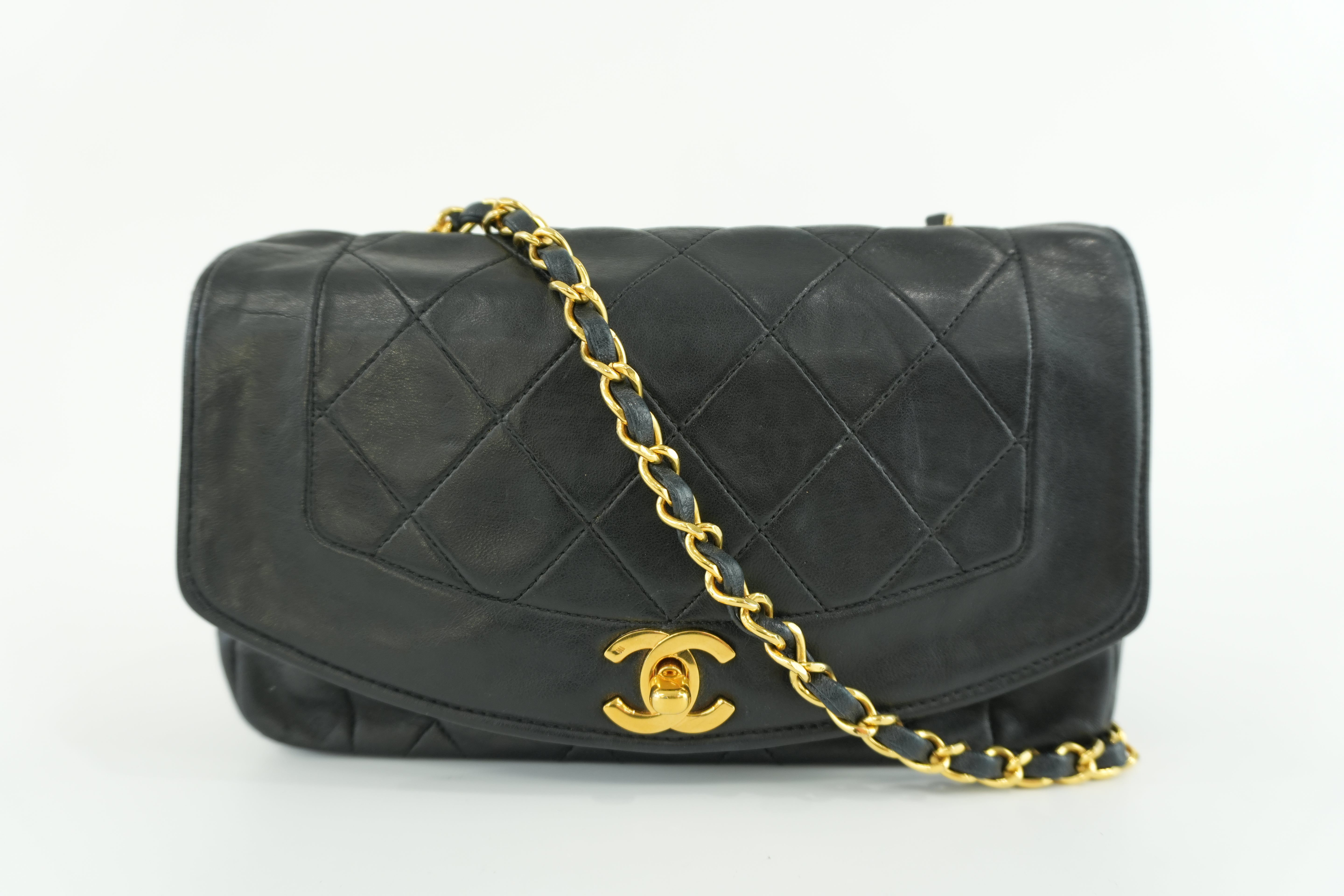 Chanel Diana 22 Chain Shoulder Black Lamb Skin Used