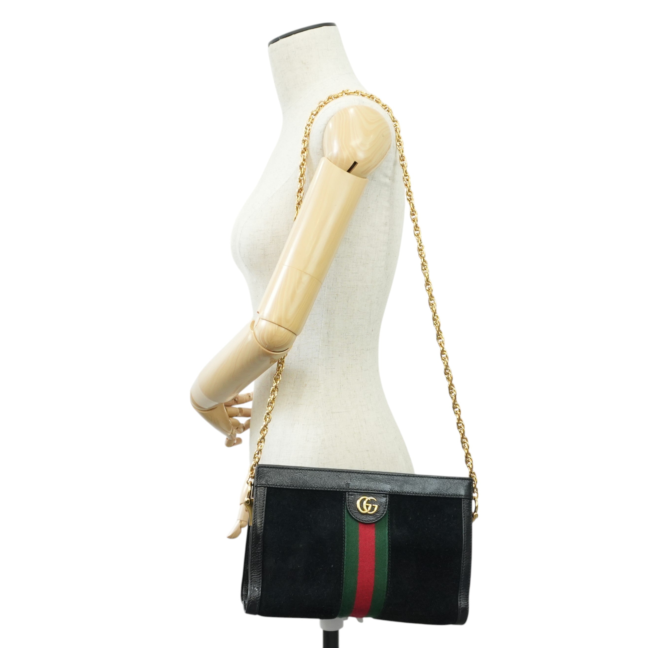 Gucci Suede Leather Chain Shoulder Bag Black Used