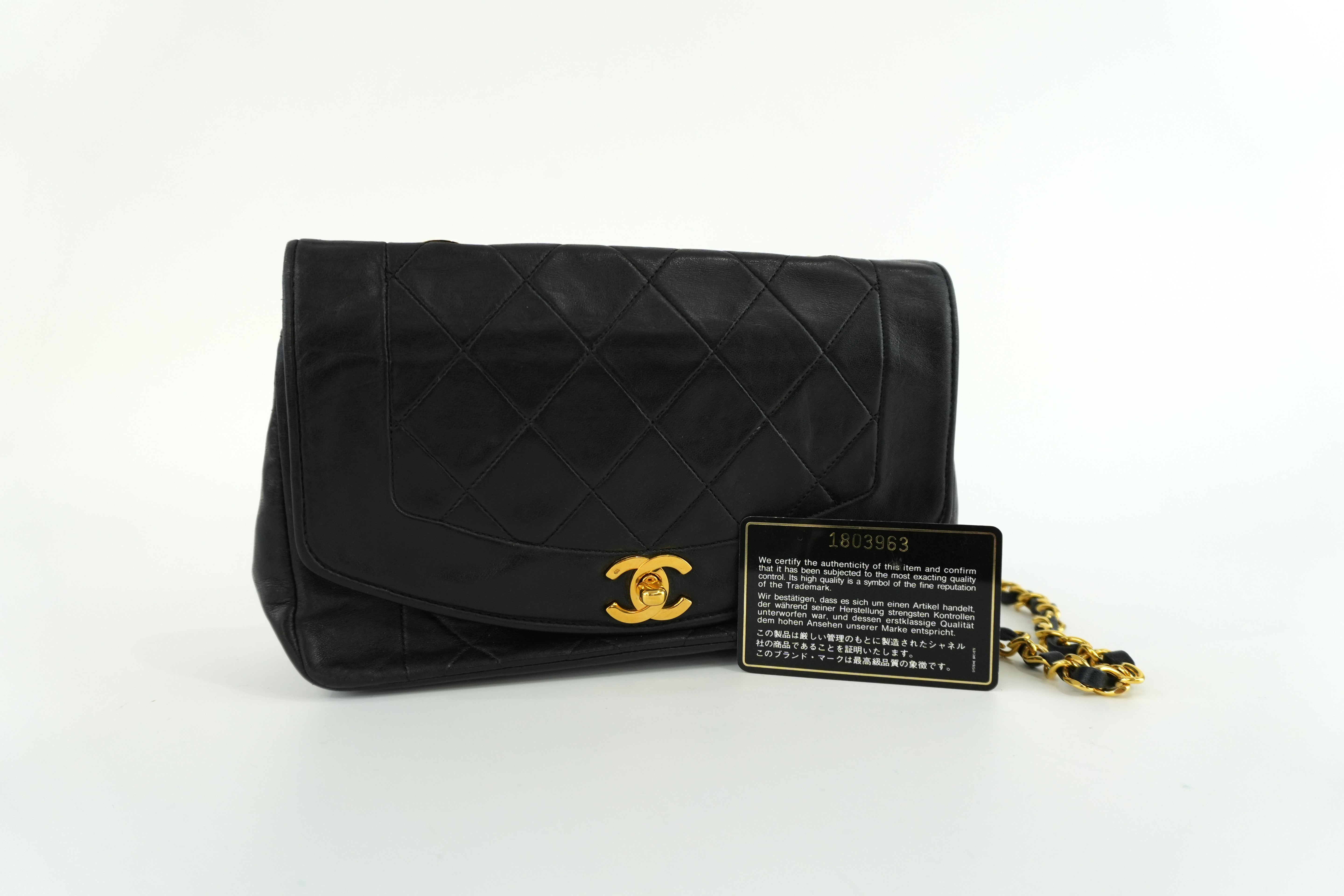 Chanel Diana 22 Chain Shoulder Black Lamb Skin Used