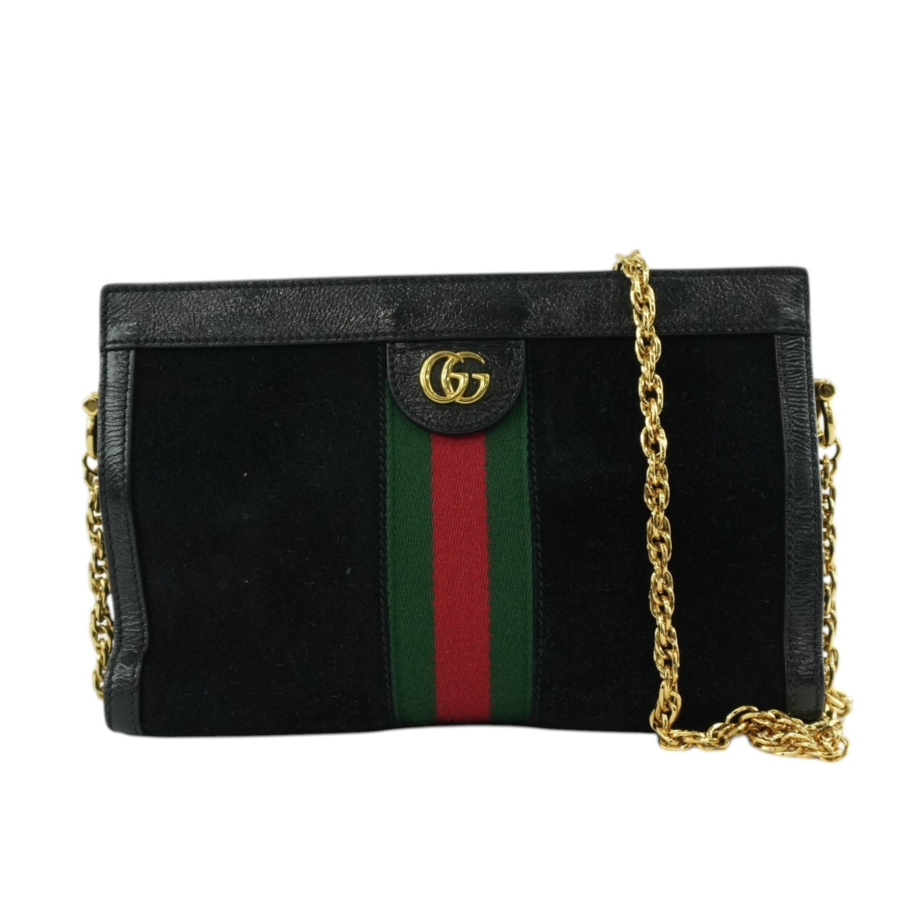 Gucci Suede Leather Chain Shoulder Bag Black Used