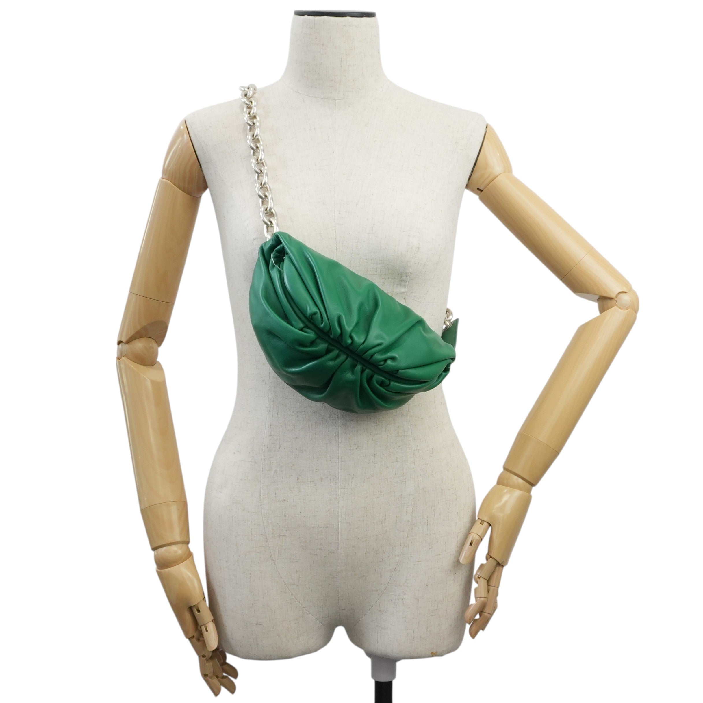 Bottega Leather Chain Shoulder Bag Green Used
