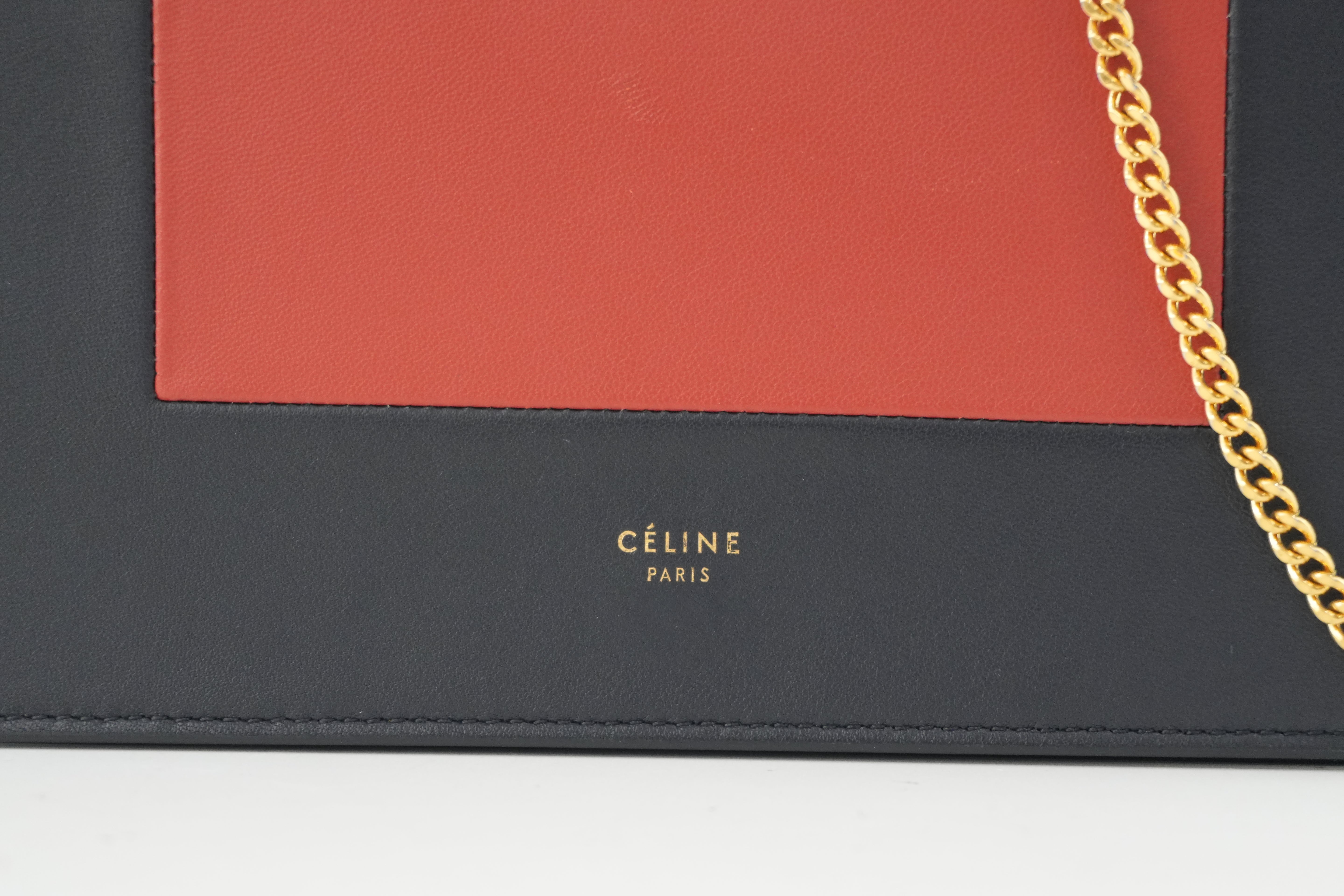 Celine Leather Chain Shoulder Bag Pouch Red and Blue Used