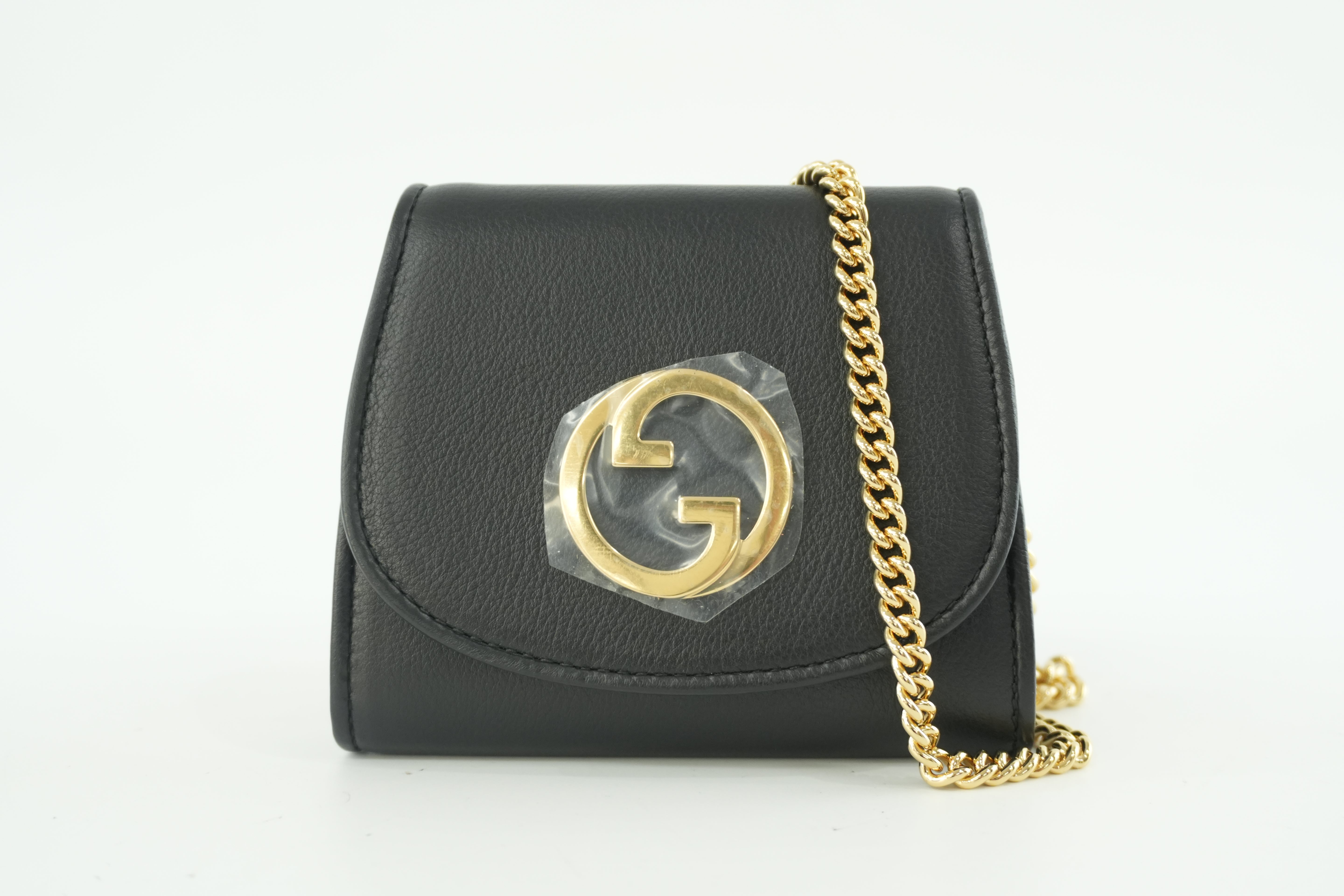 Gucci Leather Chain Shoulder Small Pouch Black Used