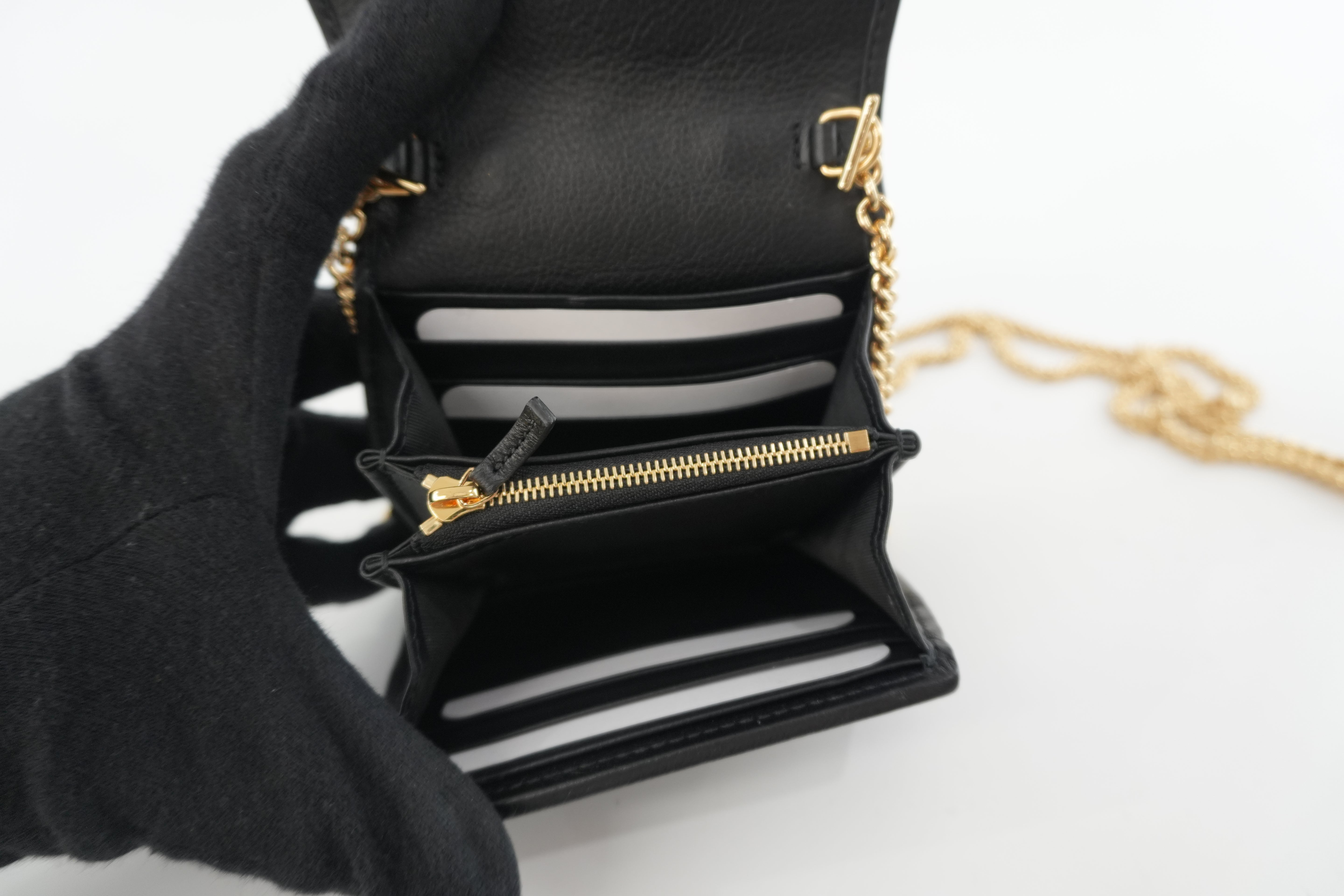 Gucci Leather Chain Shoulder Small Pouch Black Used