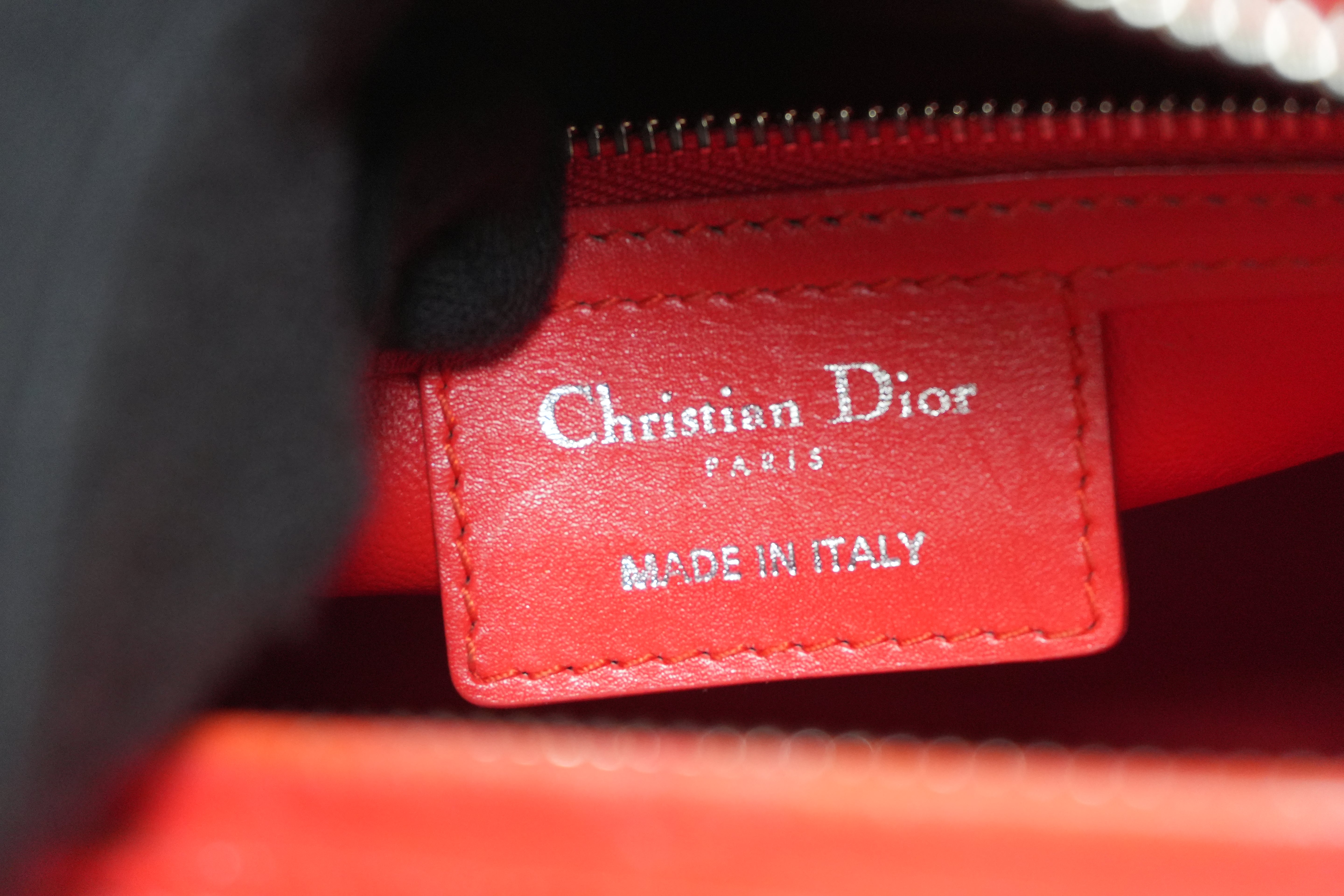 Christian Dior Leather Lady Dior Tote Handbag Red Used