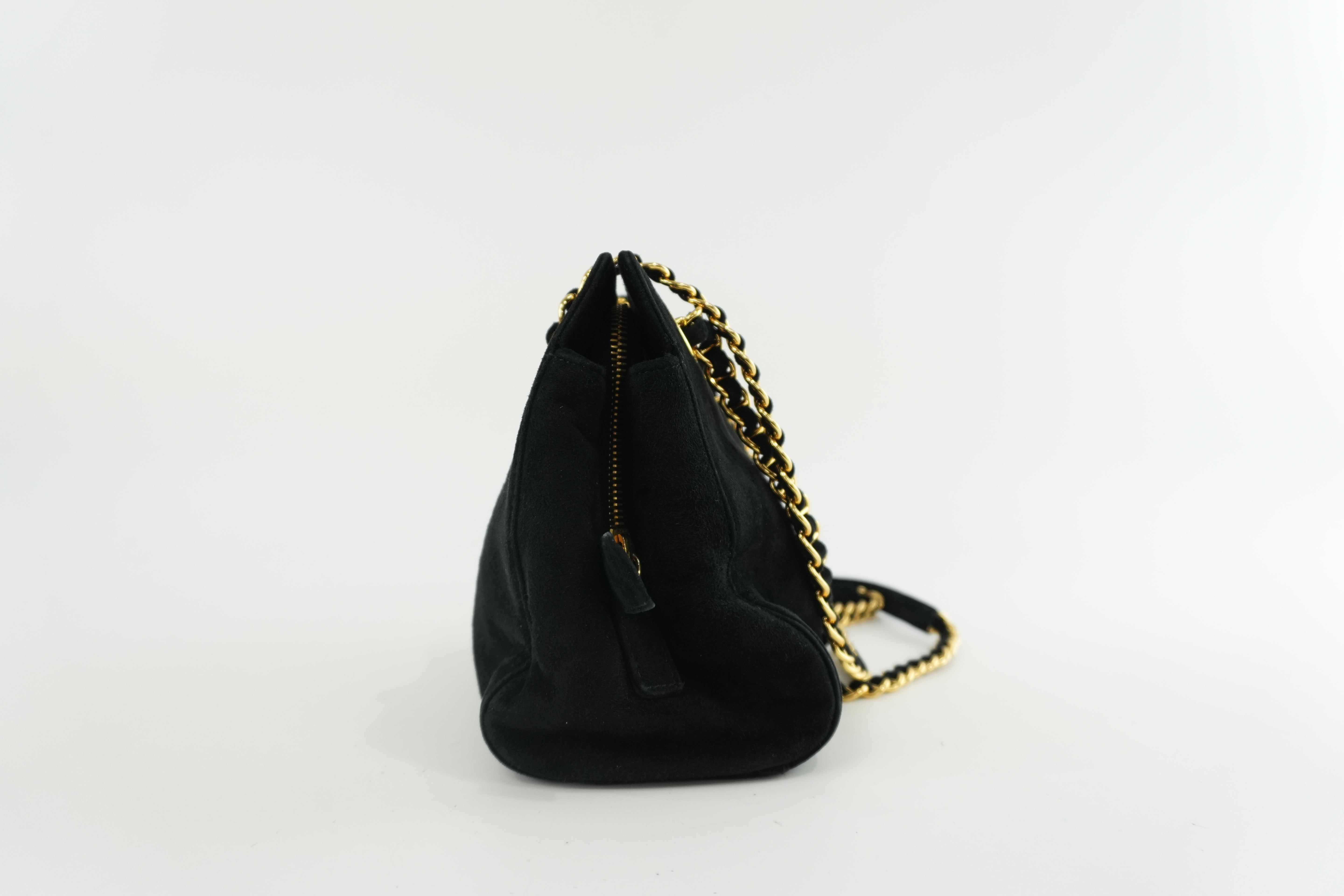 Prada Suede Leather Chain Shoulder Bag Black Used