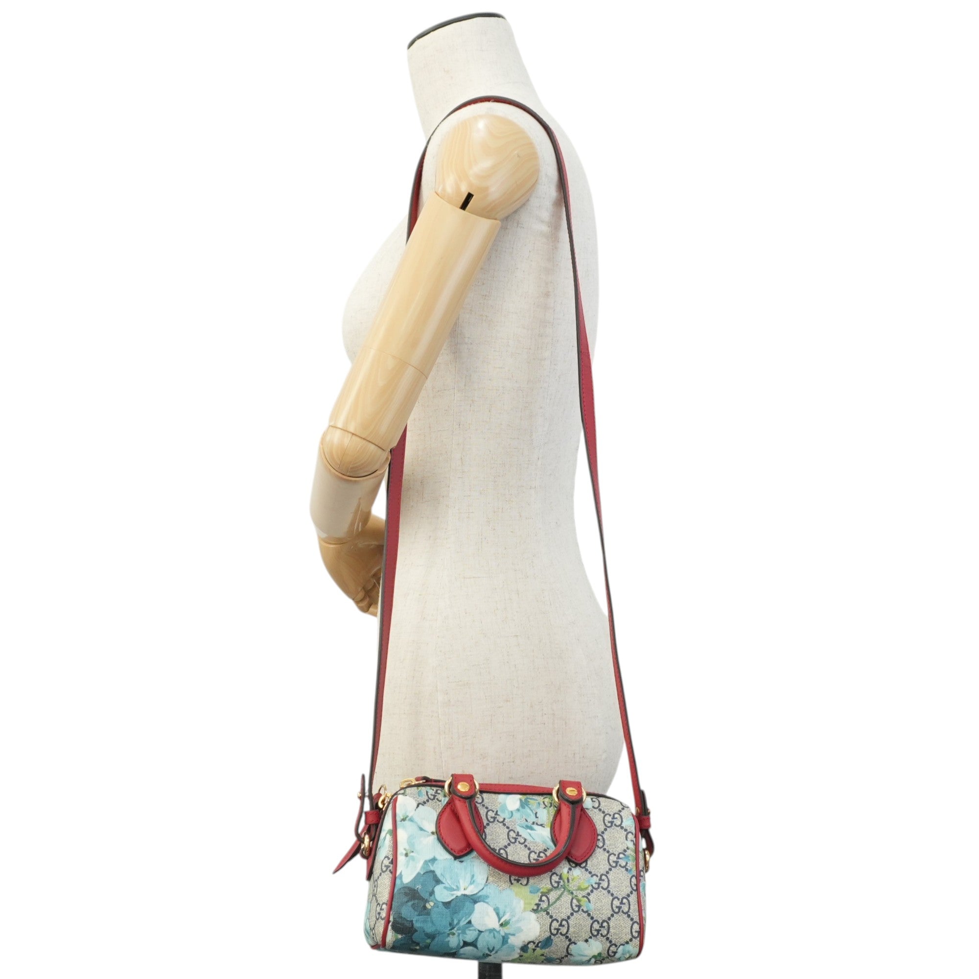 Gucci Leather Blooms Two Way Shoulder Bag Blue and Red Used