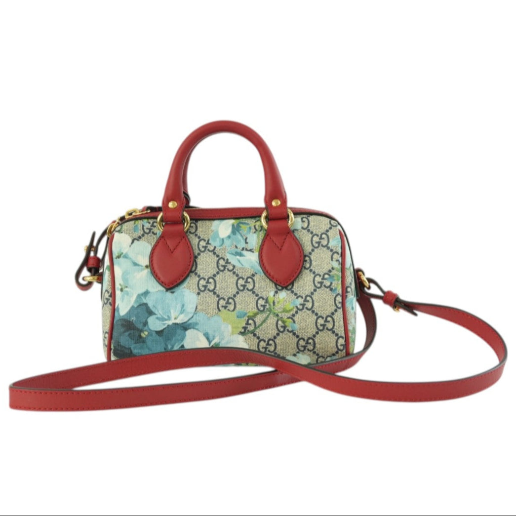 Gucci Leather Blooms Two Way Shoulder Bag Blue and Red Used