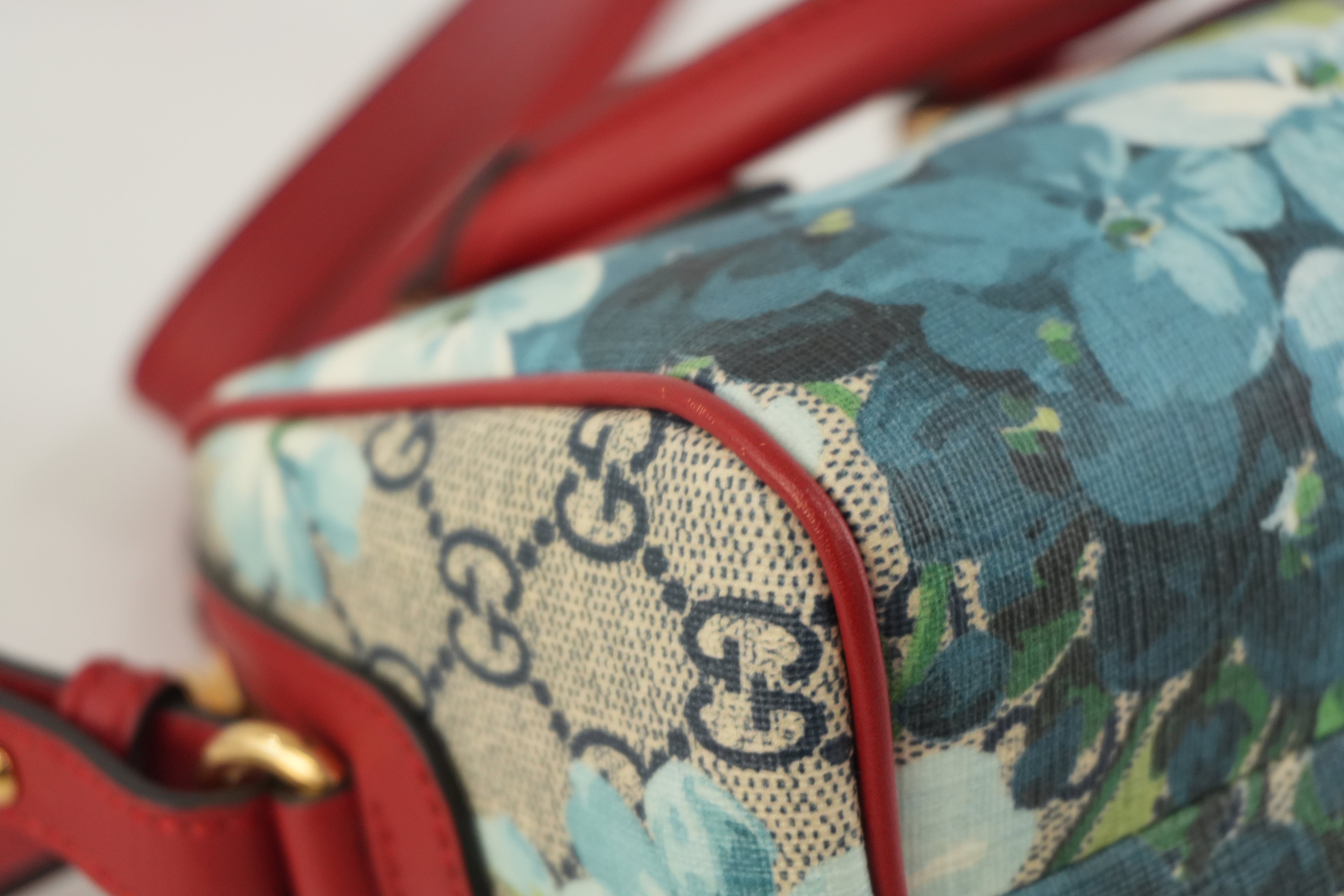 Gucci Leather Blooms Two Way Shoulder Bag Blue and Red Used