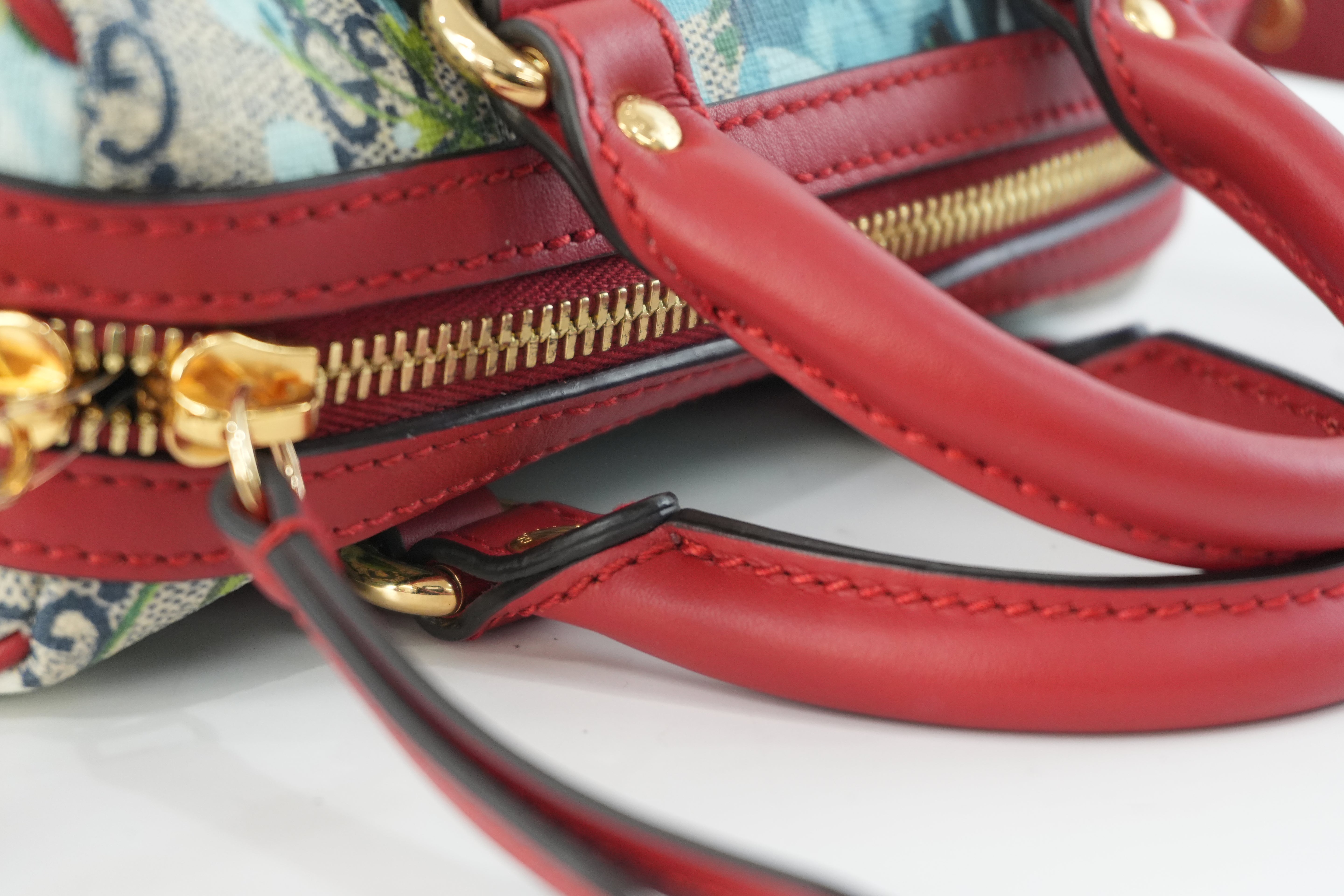 Gucci Leather Blooms Two Way Shoulder Bag Blue and Red Used