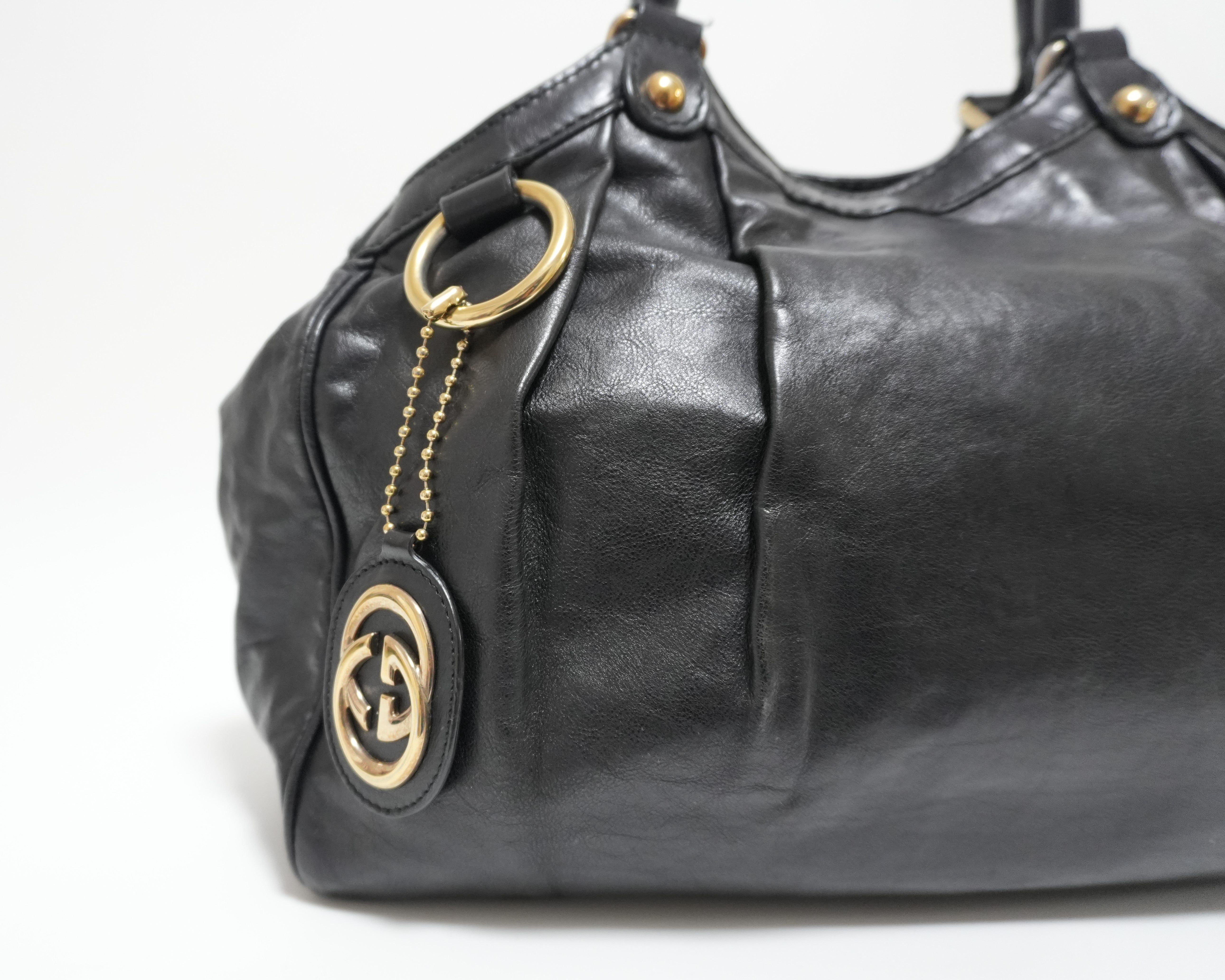 Gucci Leather Suckey Shoulder Bag Black Used