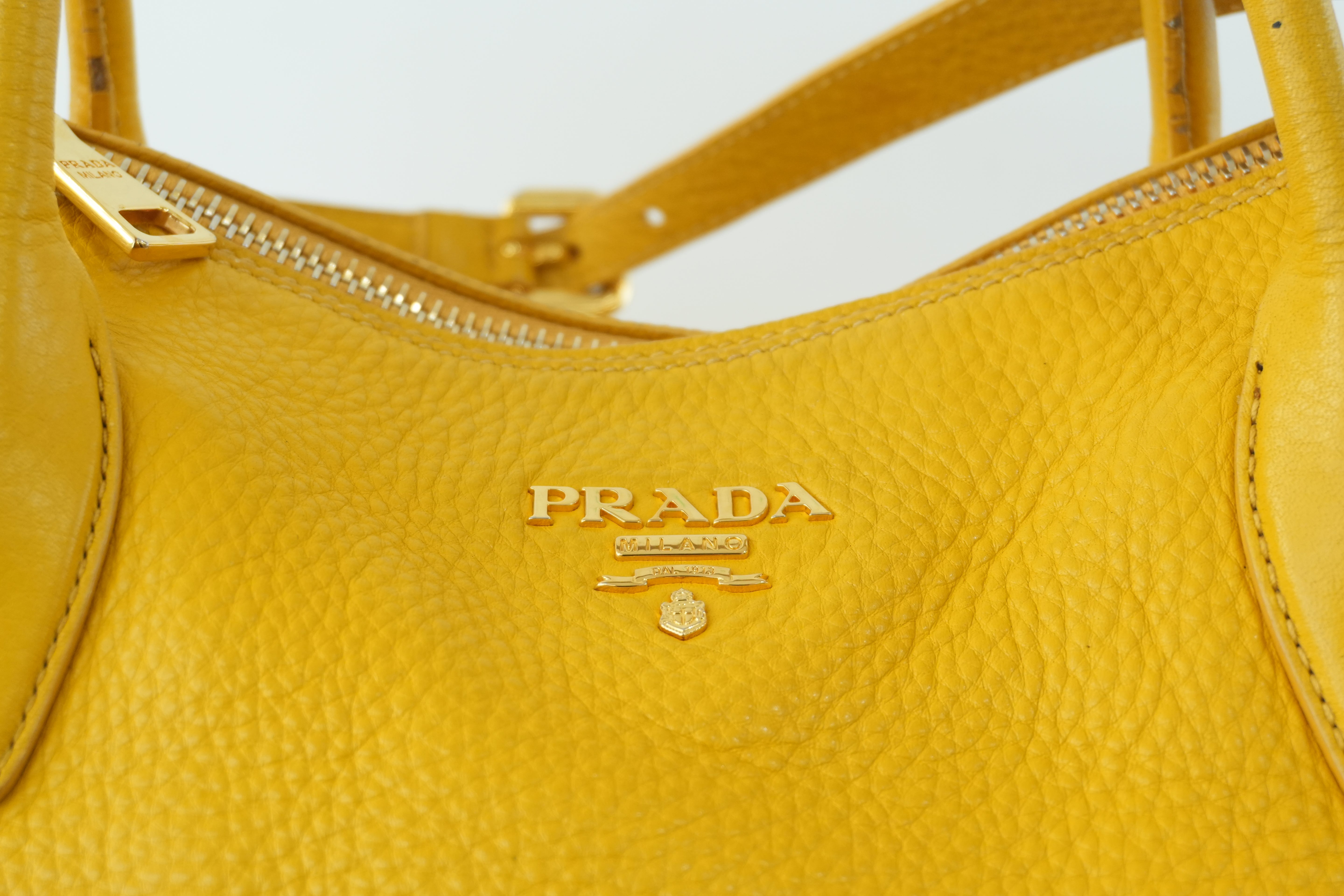 Prada Leather Two Way Shoulder Bag Yellow Used