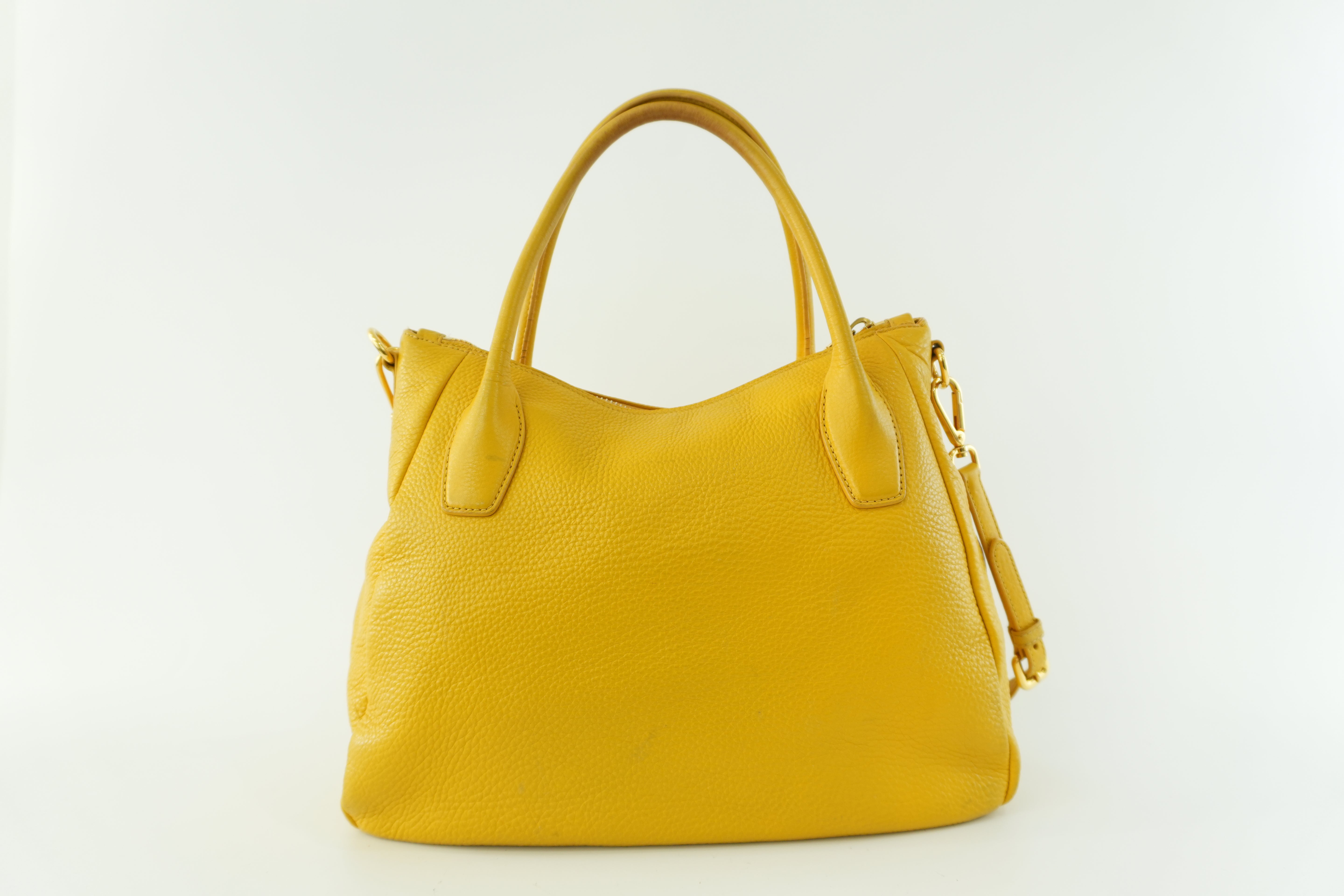 Prada Leather Two Way Shoulder Bag Yellow Used