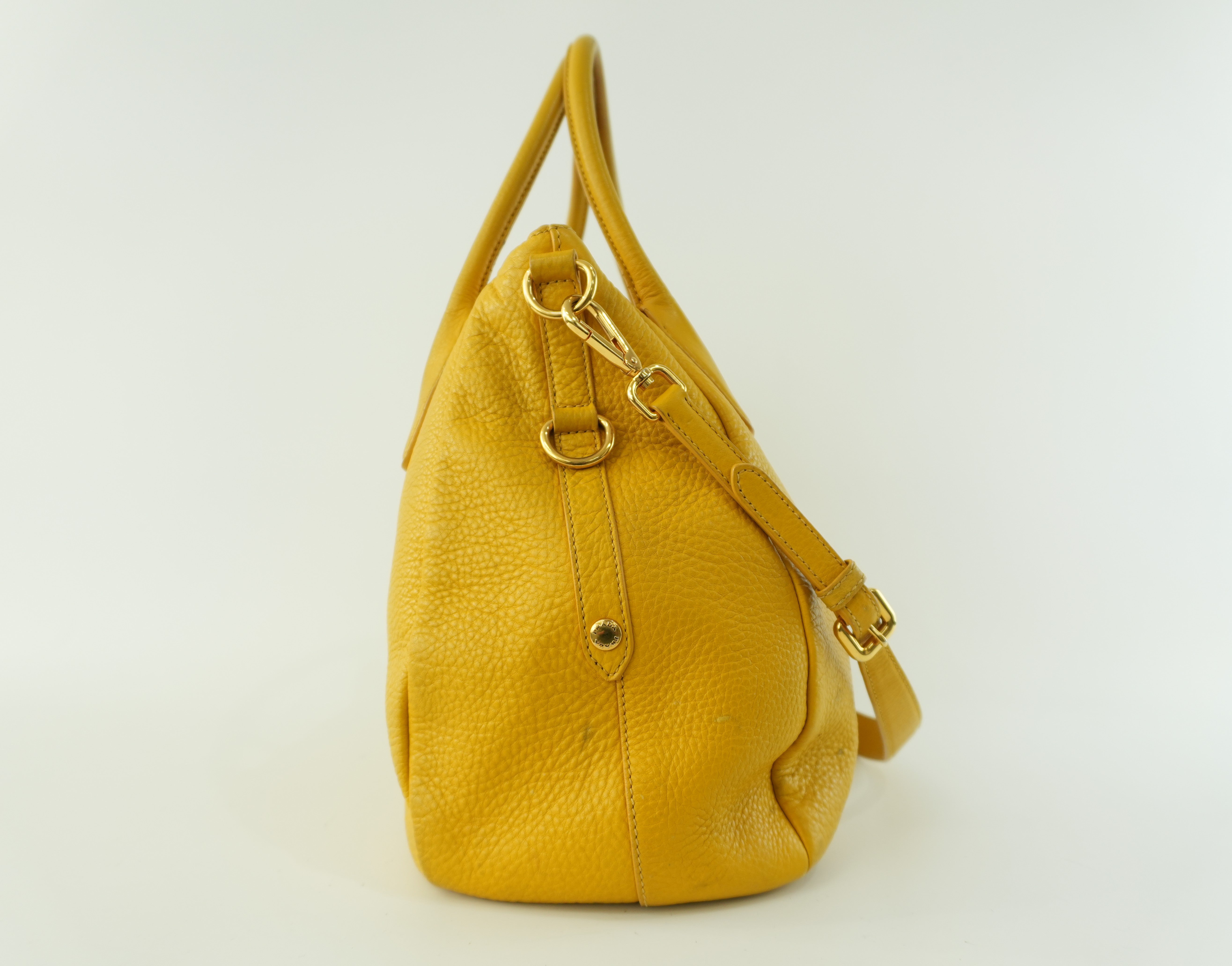 Prada Leather Two Way Shoulder Bag Yellow Used
