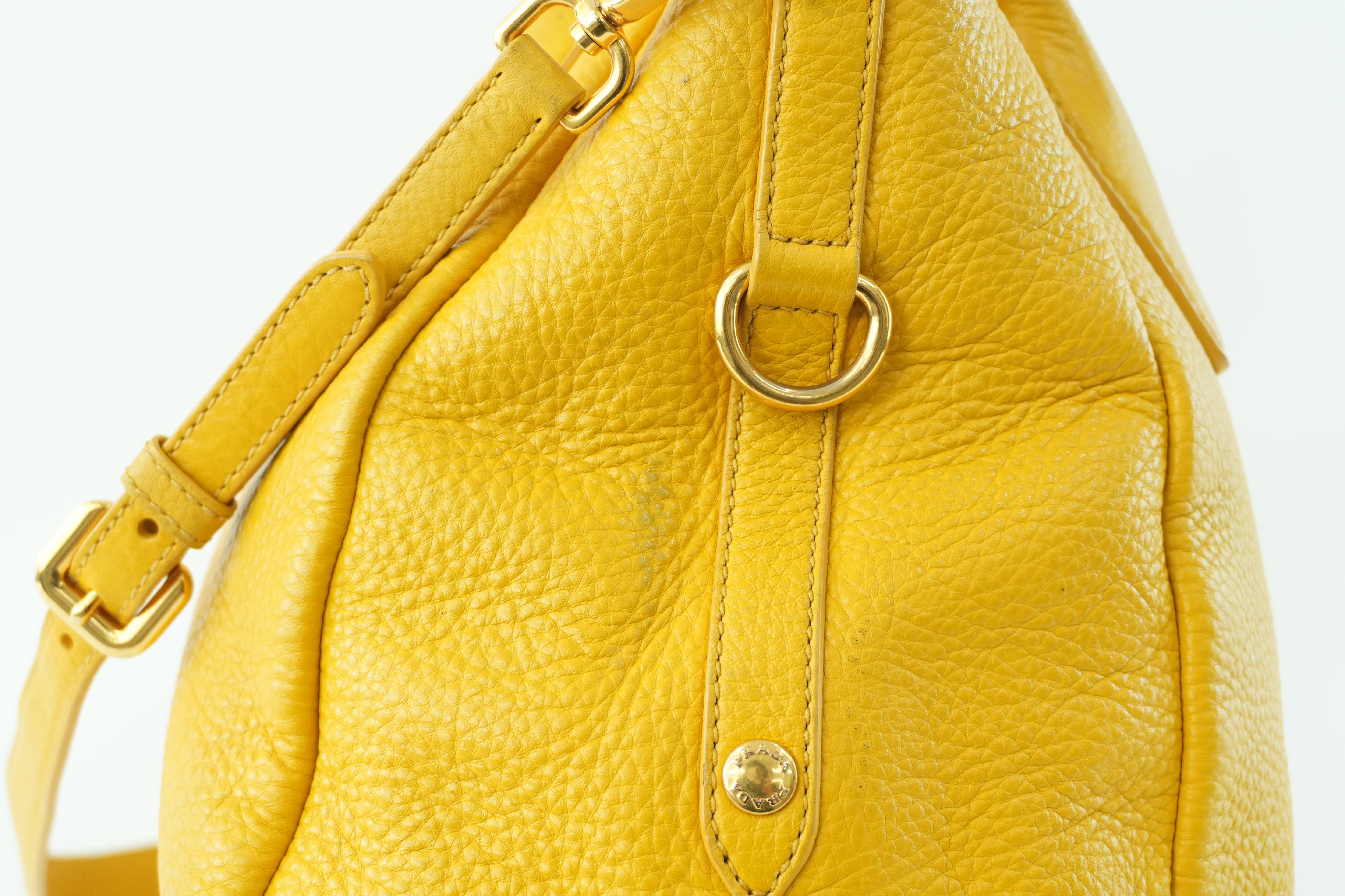 Prada Leather Two Way Shoulder Bag Yellow Used