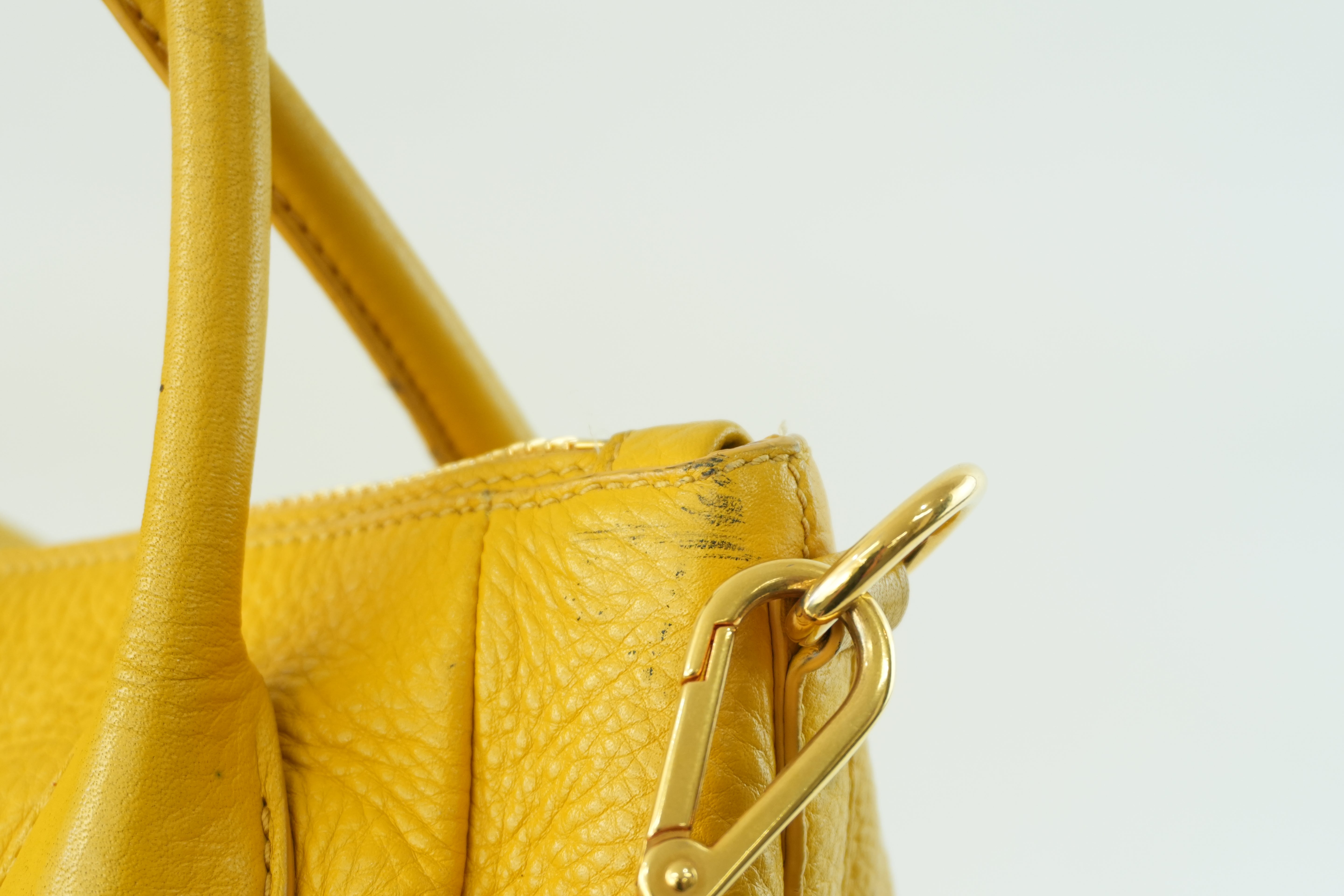 Prada Leather Two Way Shoulder Bag Yellow Used