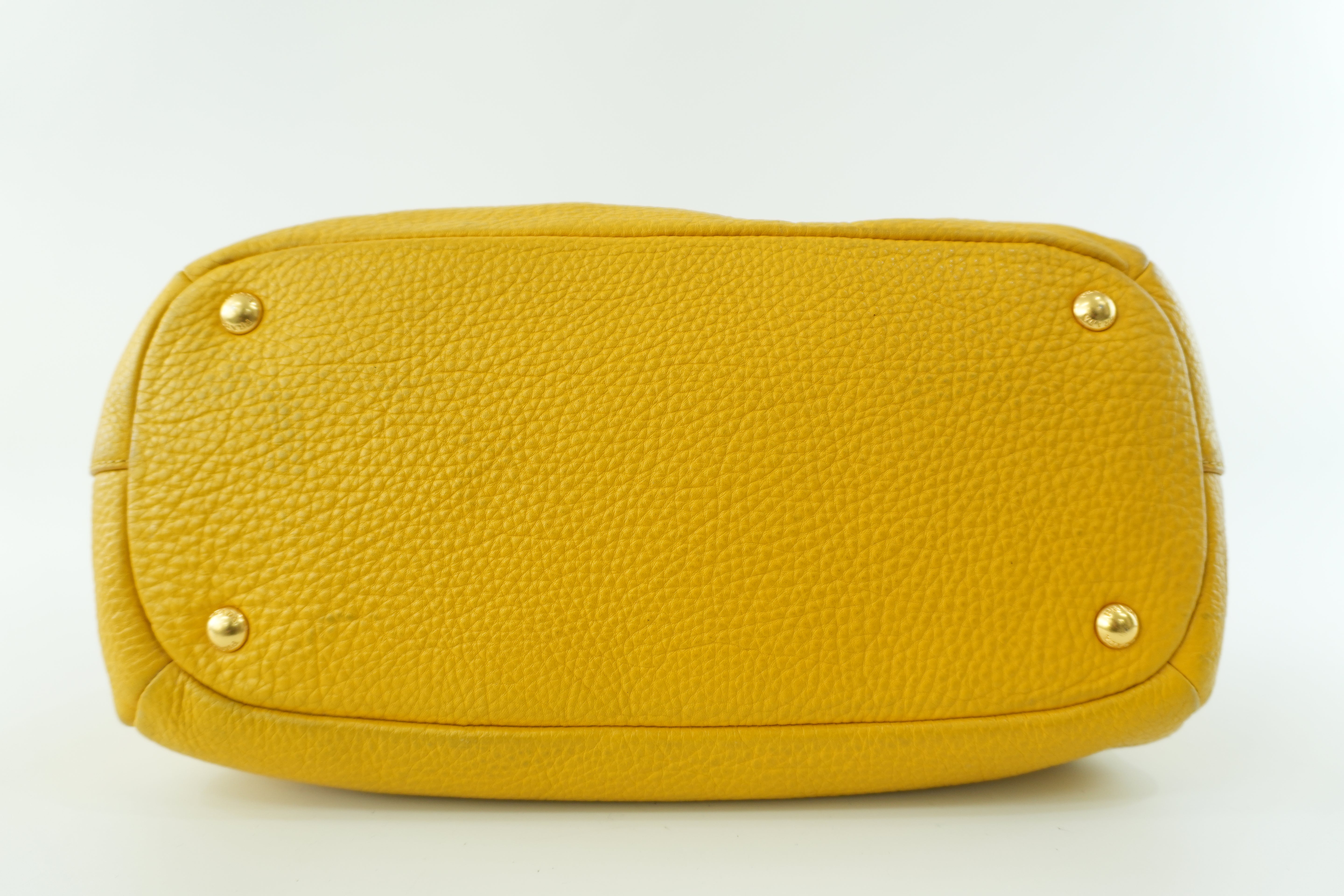 Prada Leather Two Way Shoulder Bag Yellow Used