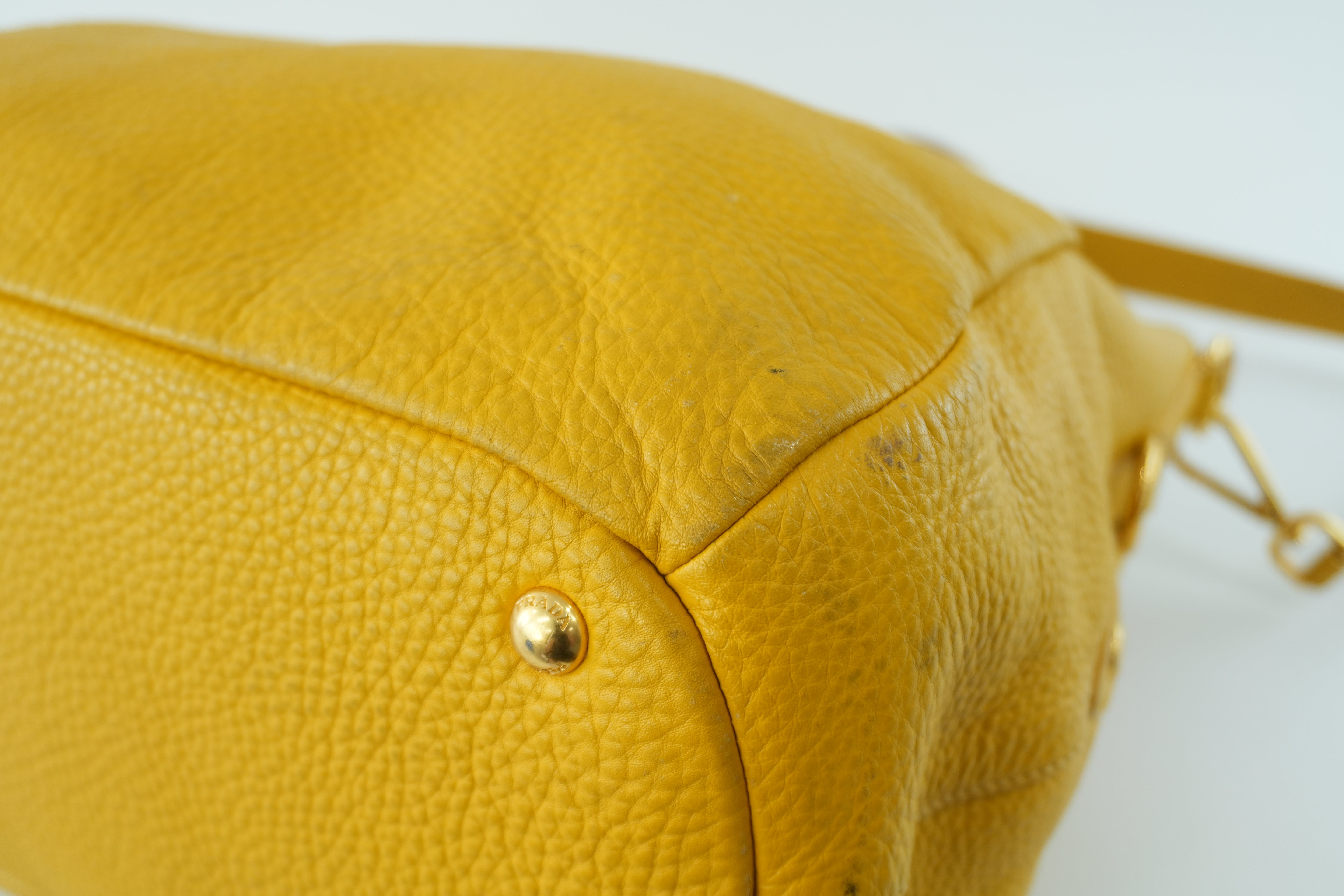 Prada Leather Two Way Shoulder Bag Yellow Used